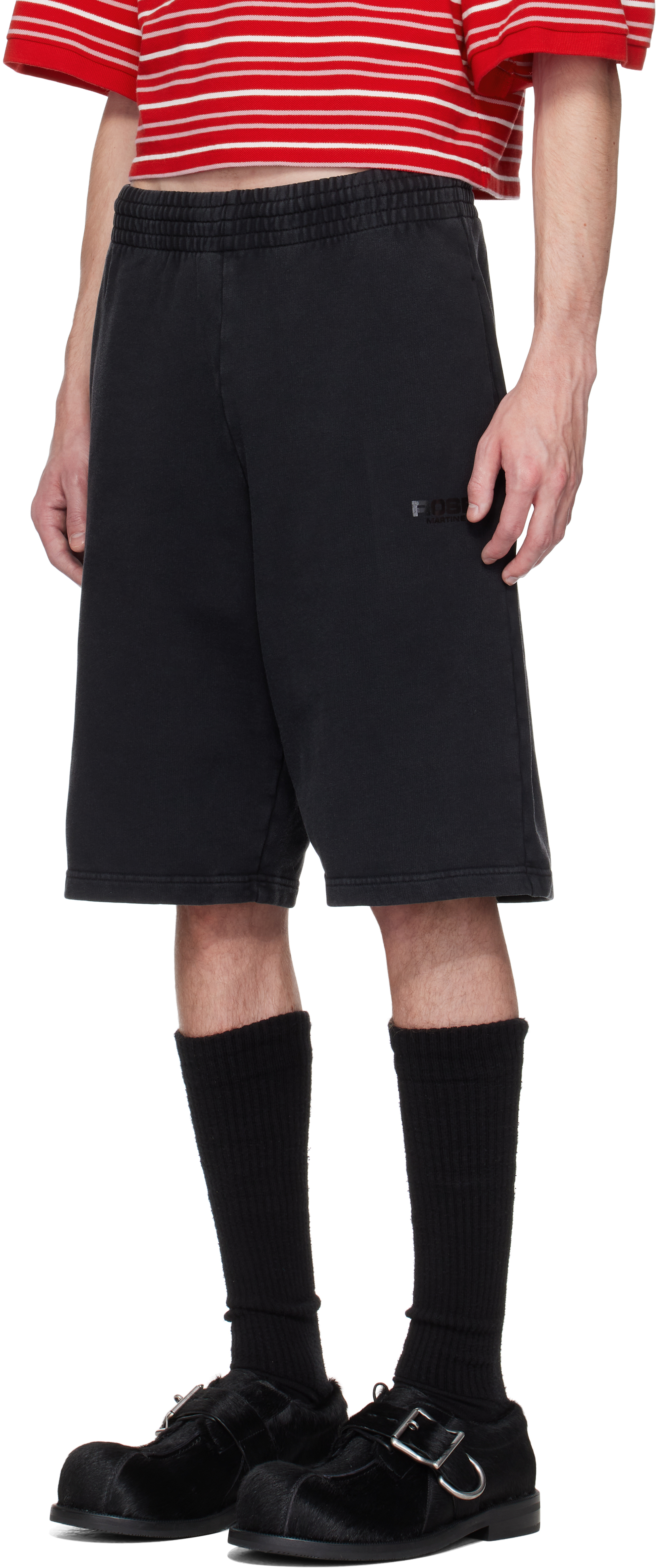 Shop Martine Rose Black Logo Shorts In Black Washed