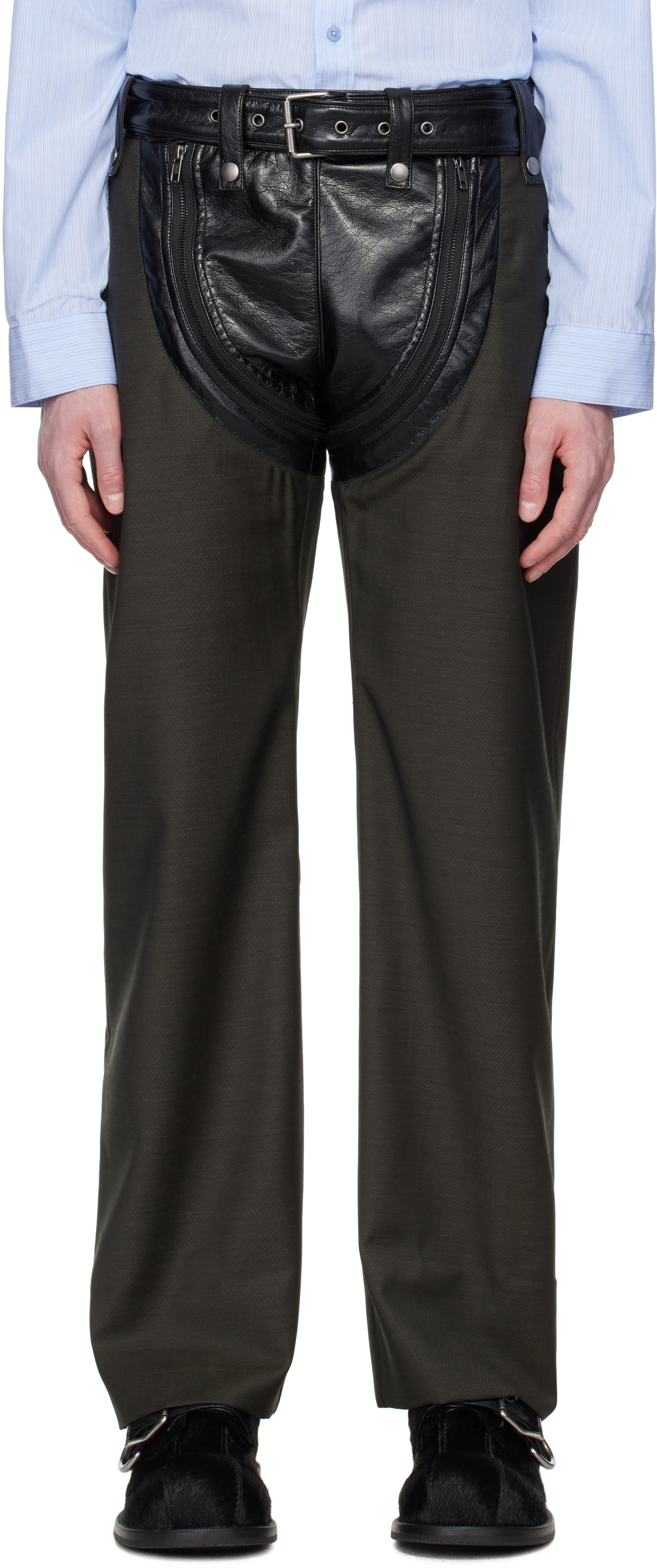 Shop Martine Rose Green Zip Chap Tailored Trousers In Green Dark Green