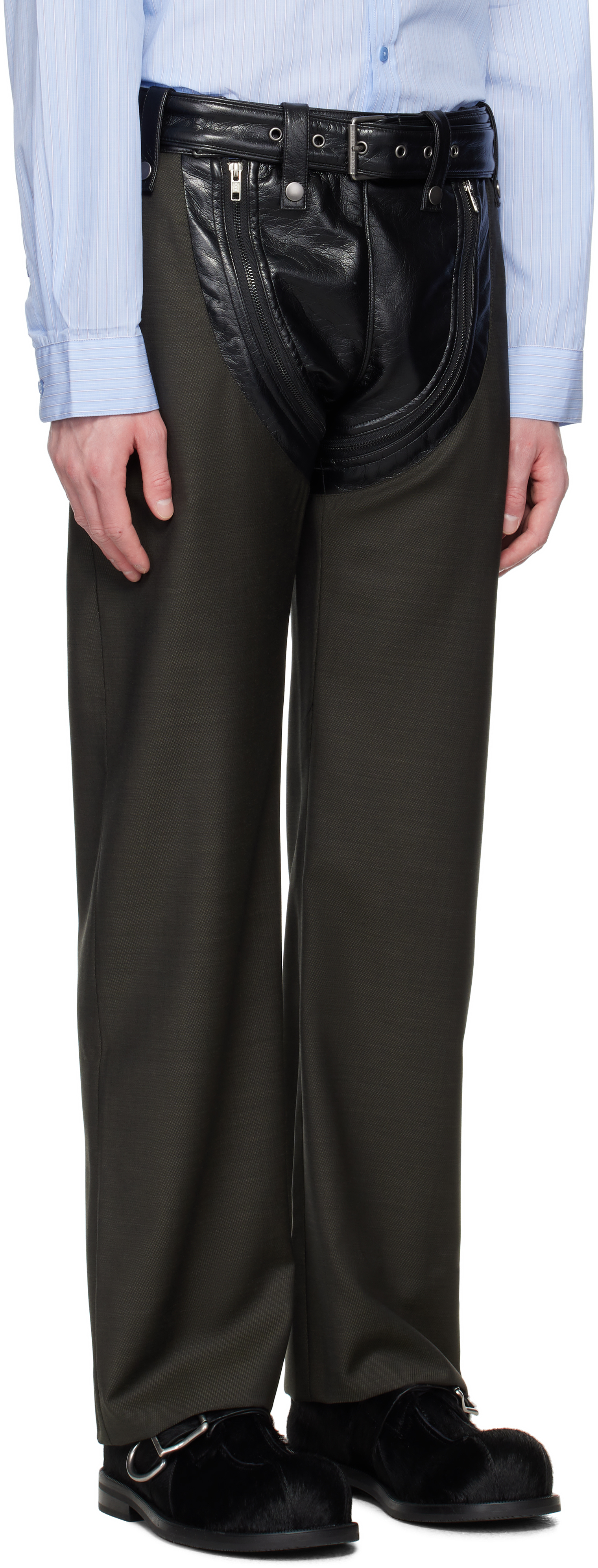 Shop Martine Rose Green Zip Chap Tailored Trousers In Green Dark Green