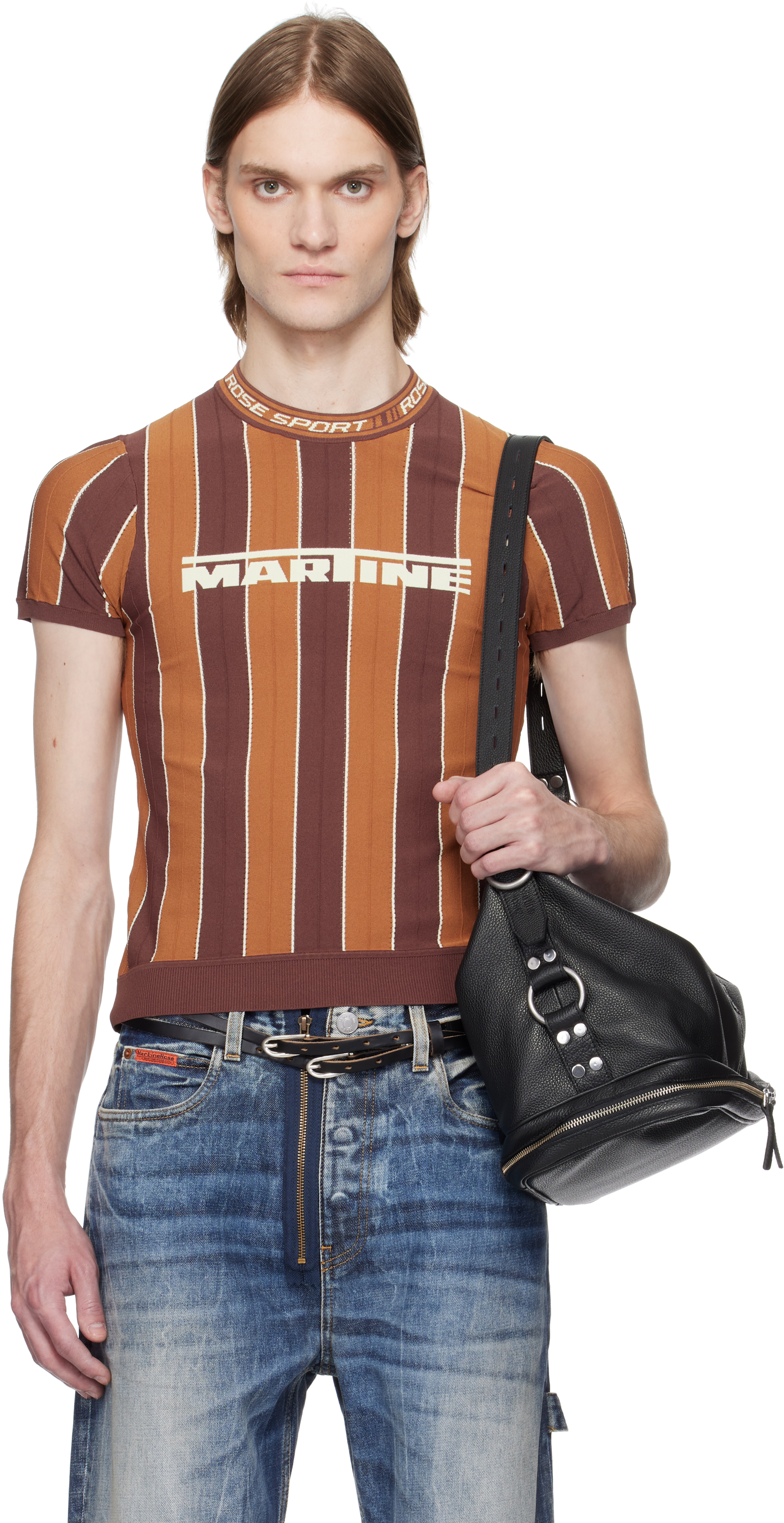 【関税込み】Martine Rose ブラウン ロゴ タイト Tシャツ Martine Rose: Brown Logo Tight T-shirt | SSENSE