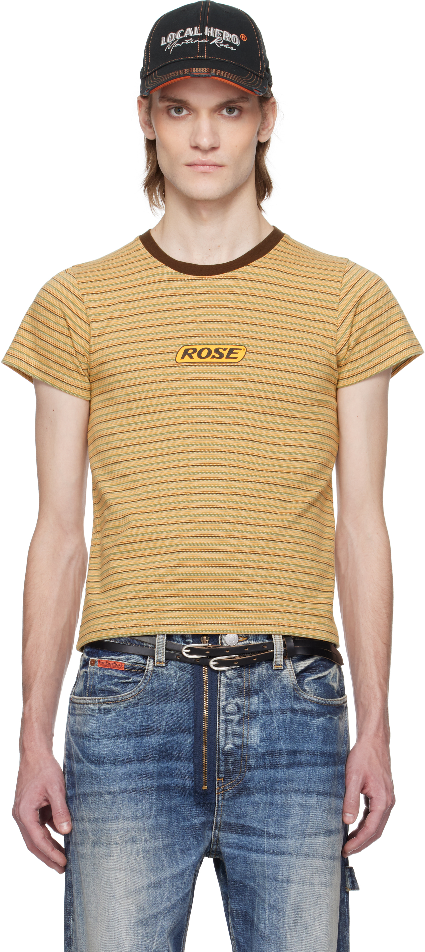 Shop Martine Rose Multicolor Shrunken T-shirt In Multicolour Stripe