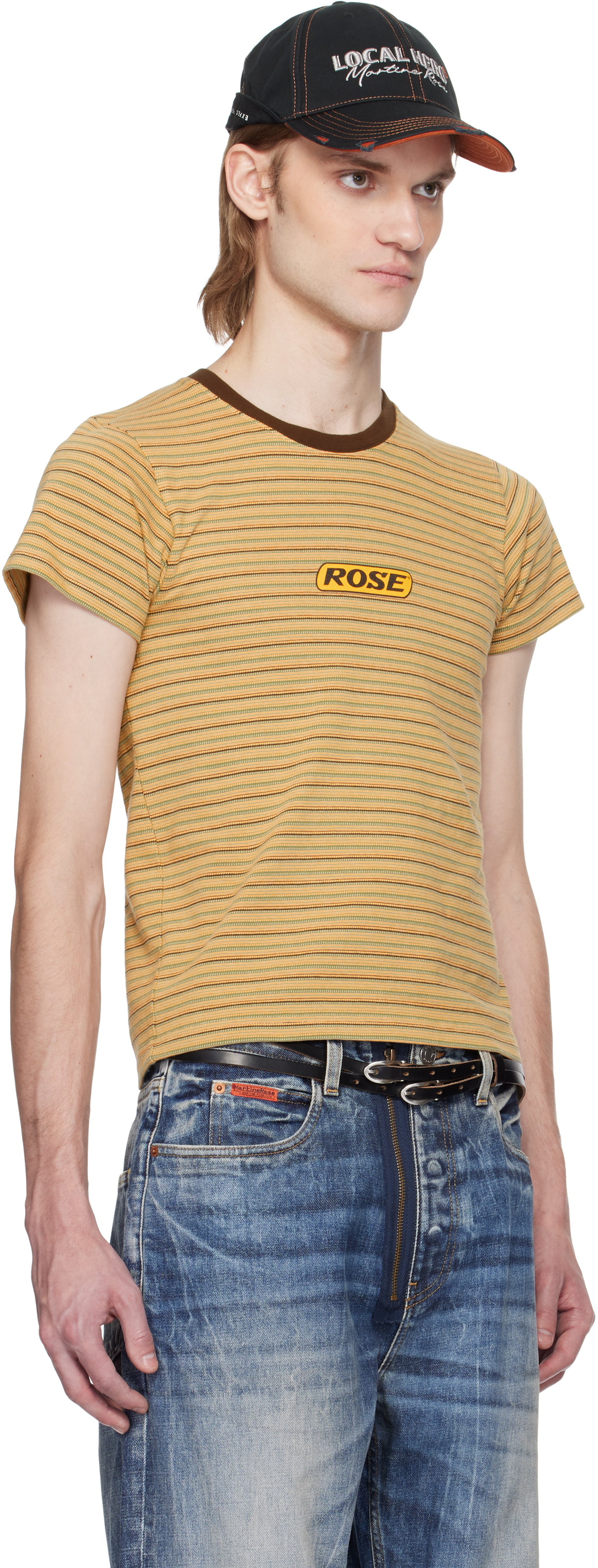 Shop Martine Rose Multicolor Shrunken T-shirt In Multicolour Stripe