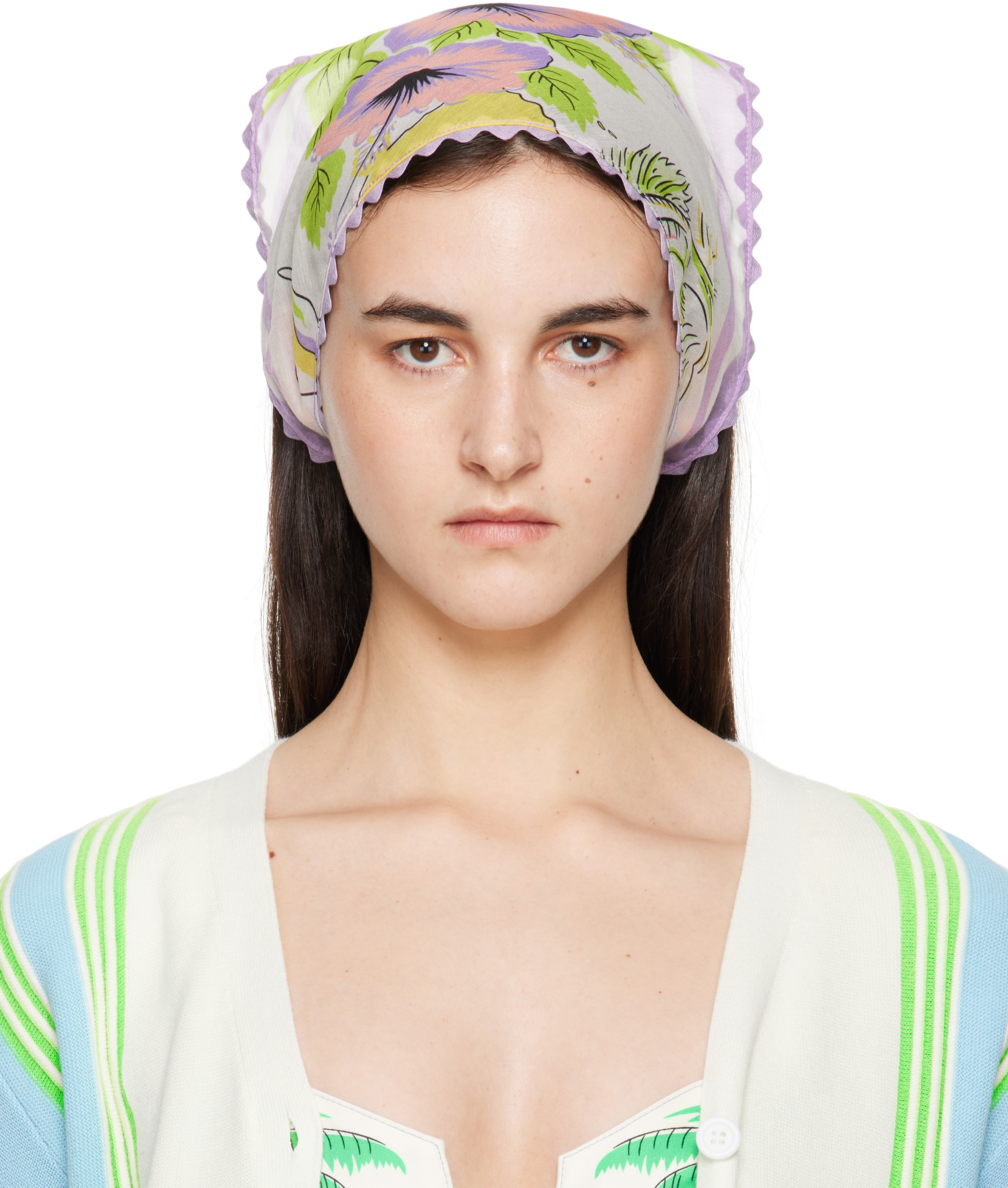 Purple & White Florida Silk Voile Headscarf
