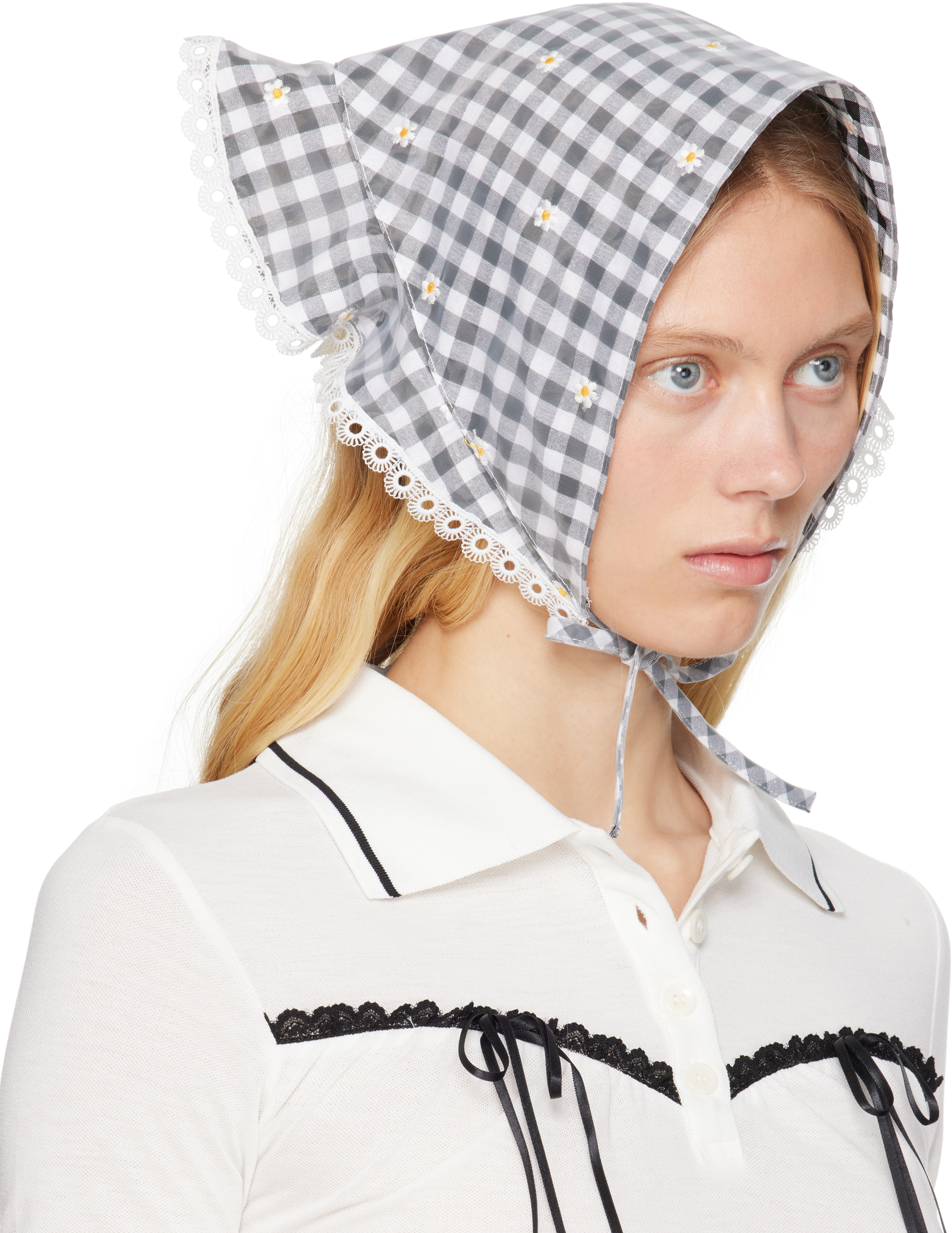 Anna Sui Black & White Ruffle Headscarf In Blue
