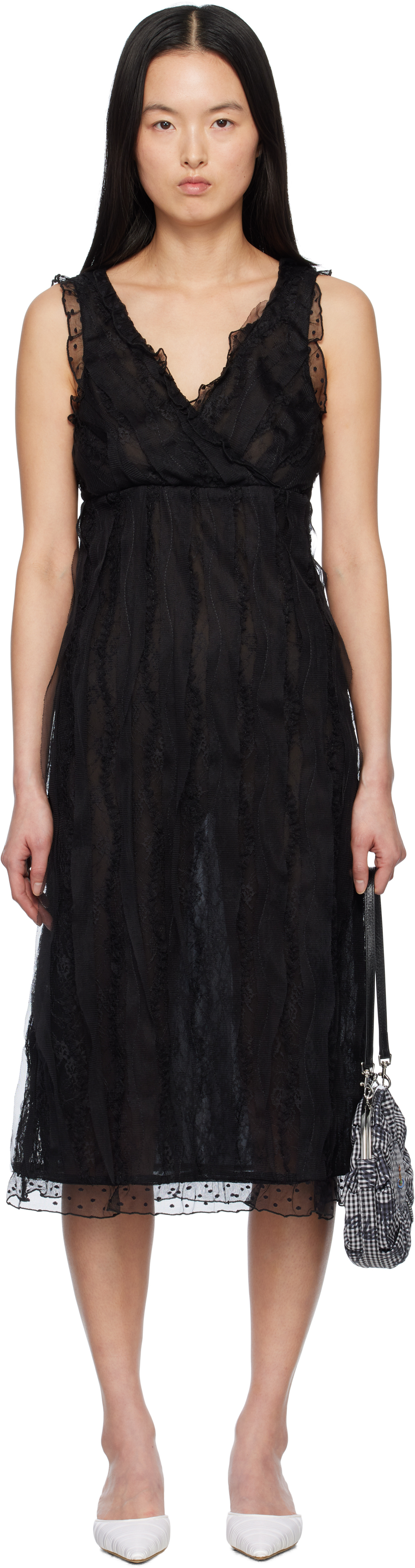 Black Combo Sleeveless Lace Midi Dress