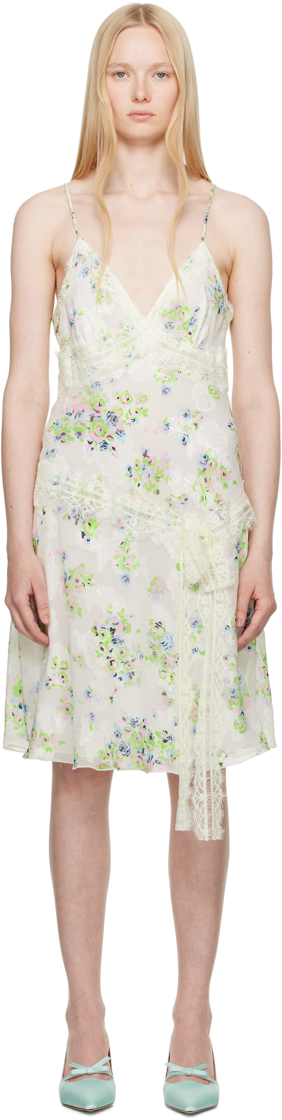 Off-White Rosies Posies Chiffon Romantic Lace Slip Dress