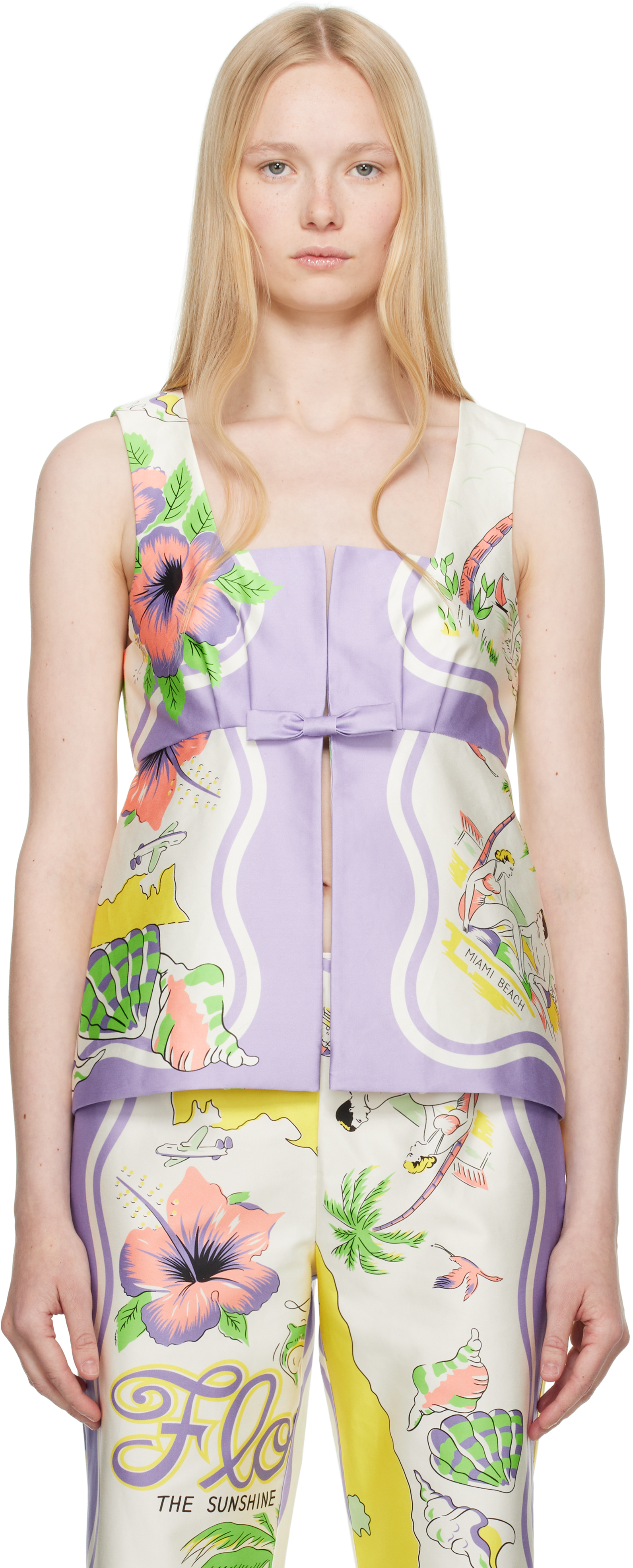 Purple & Off-White Florida Sleeveless Bow Top