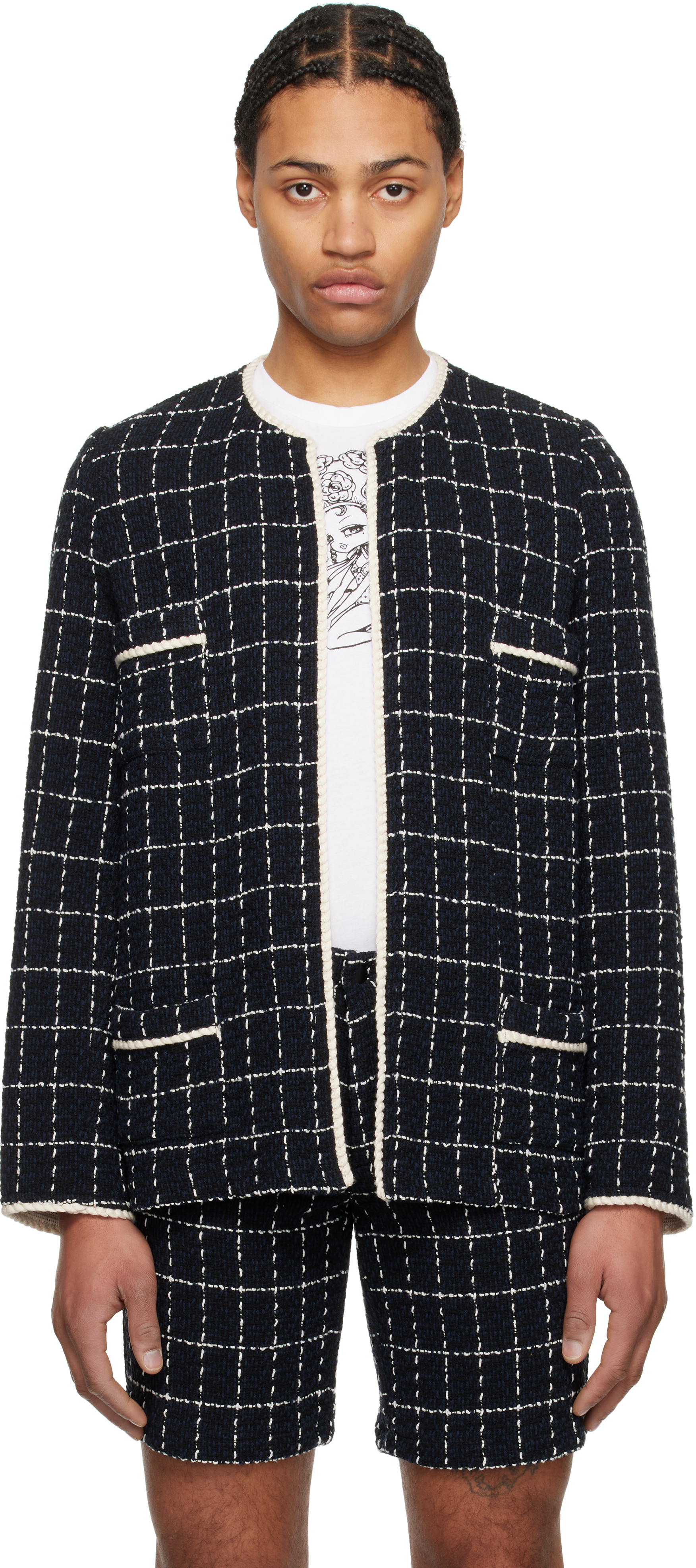 Navy Windowpane Tweed Jacket