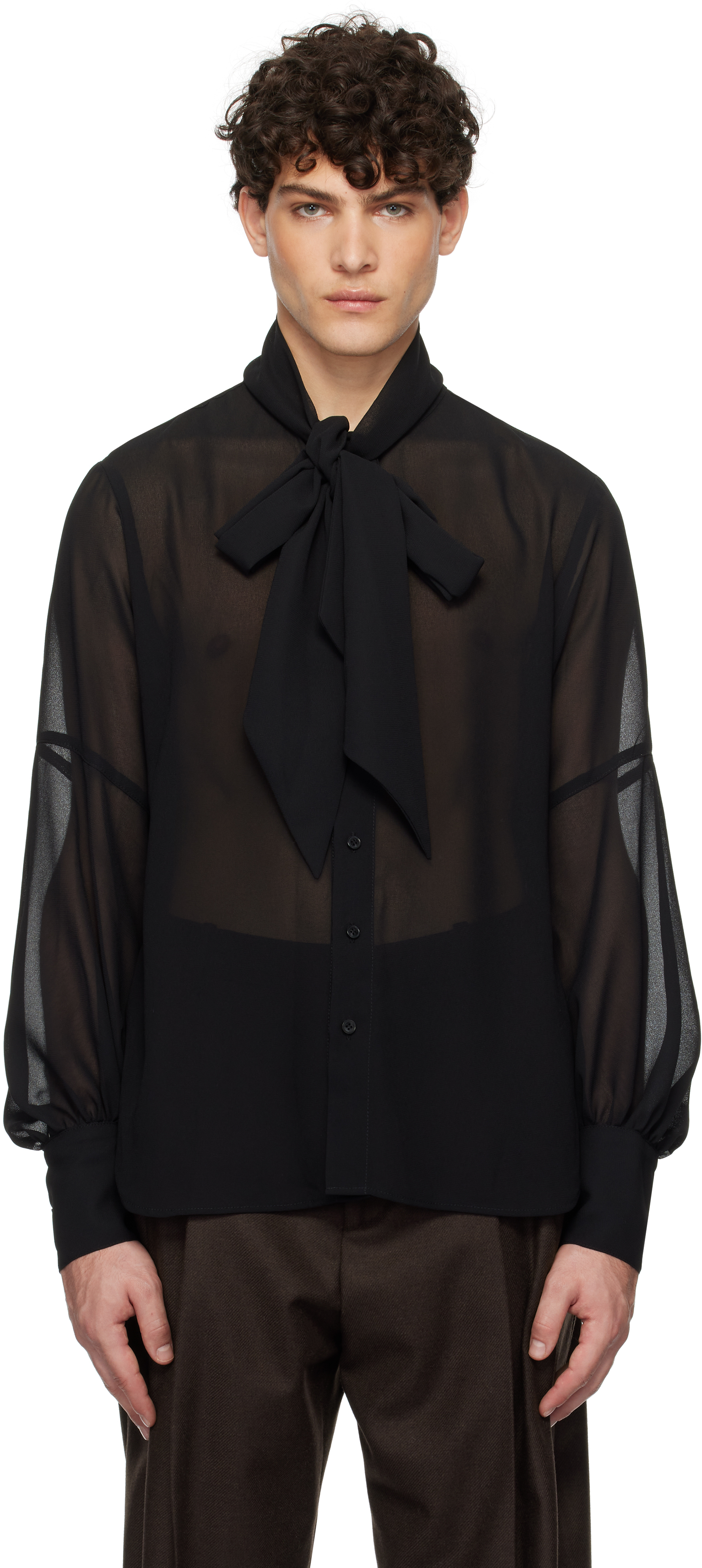 Black Georgette Tie Neck Blouse