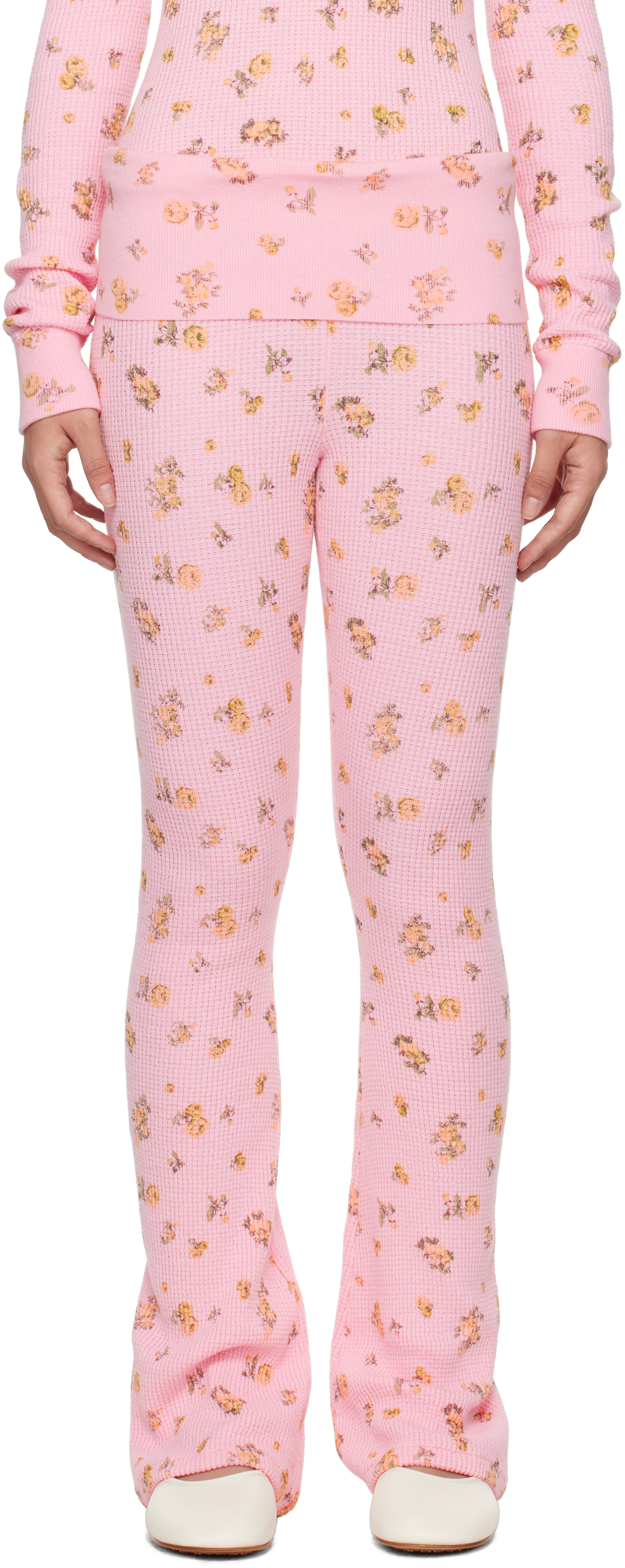 Guizio Pink Flared Thermal Lounge Pants In Baby Pink