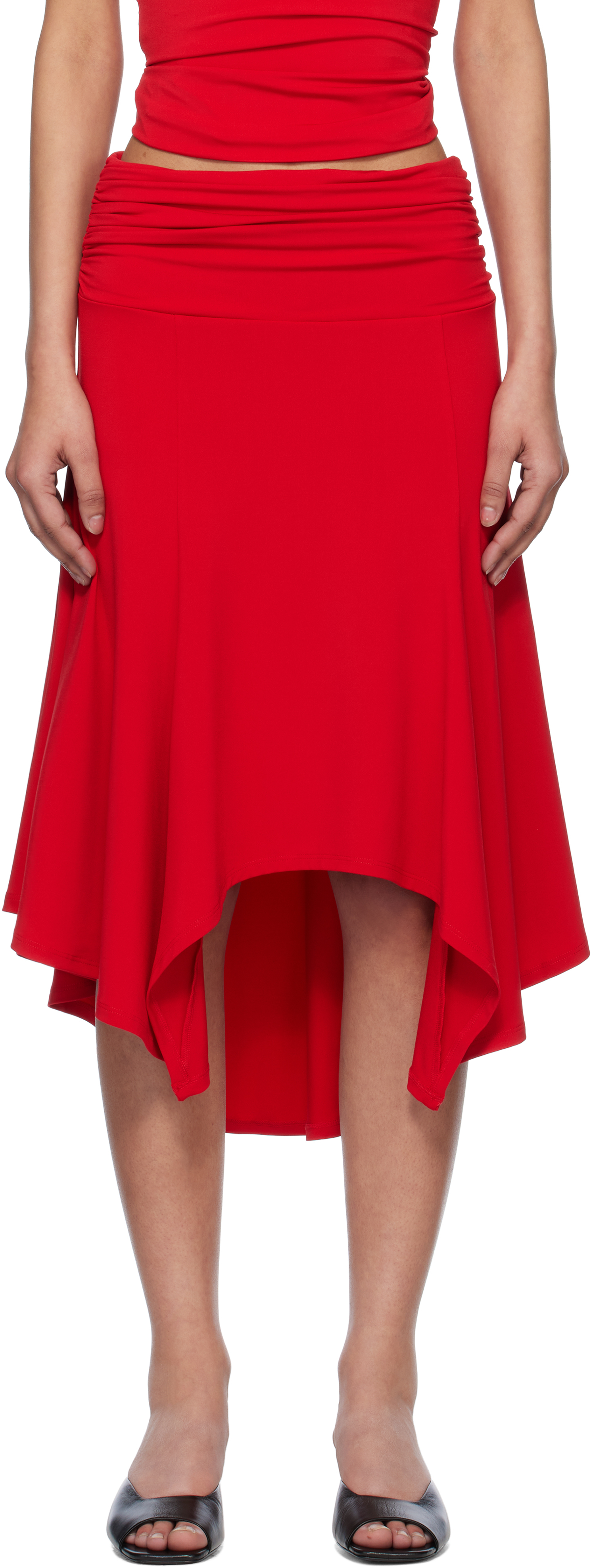 Red Soffiano Midi Skirt