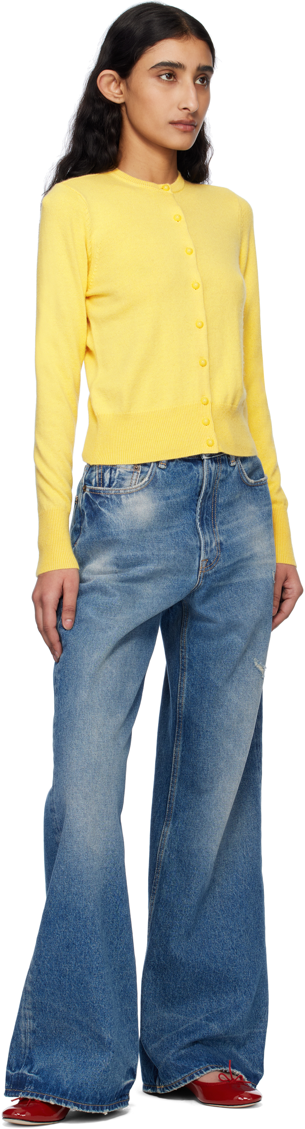 Guizio Yellow Emelie Cropped Cardigan In Yellow
