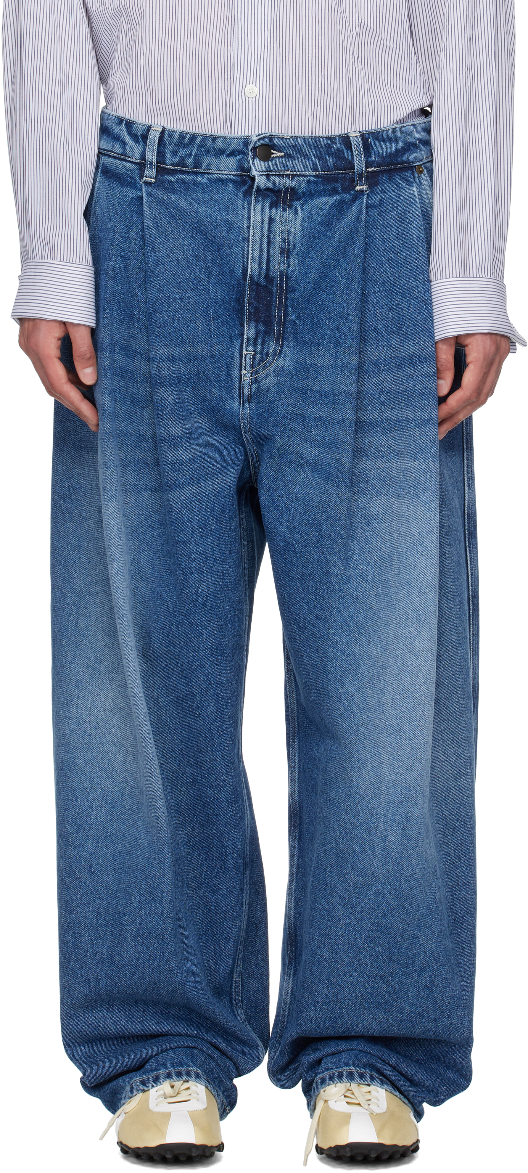 Blue Pleated Jeans