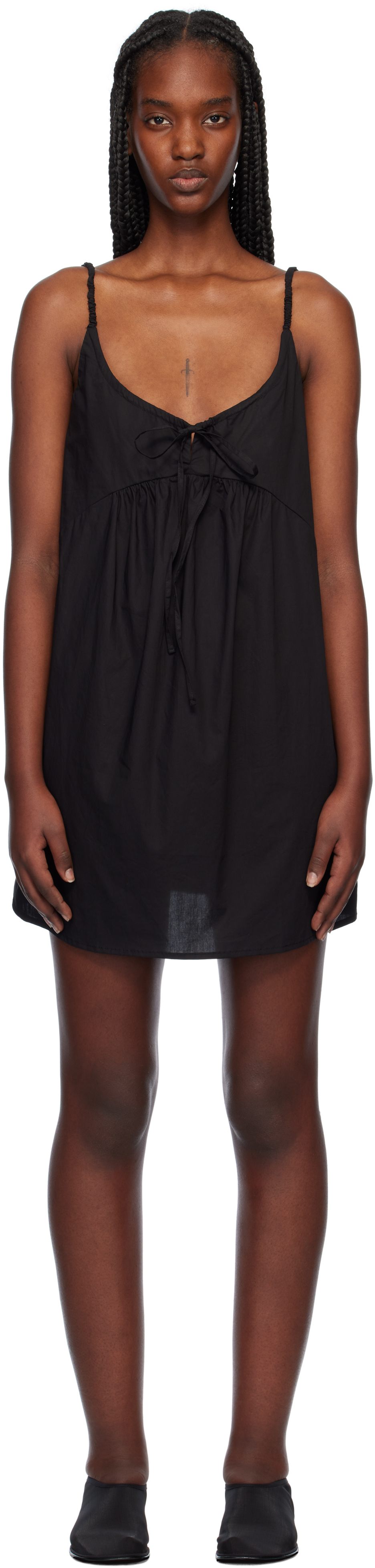 Black Double V Minidress