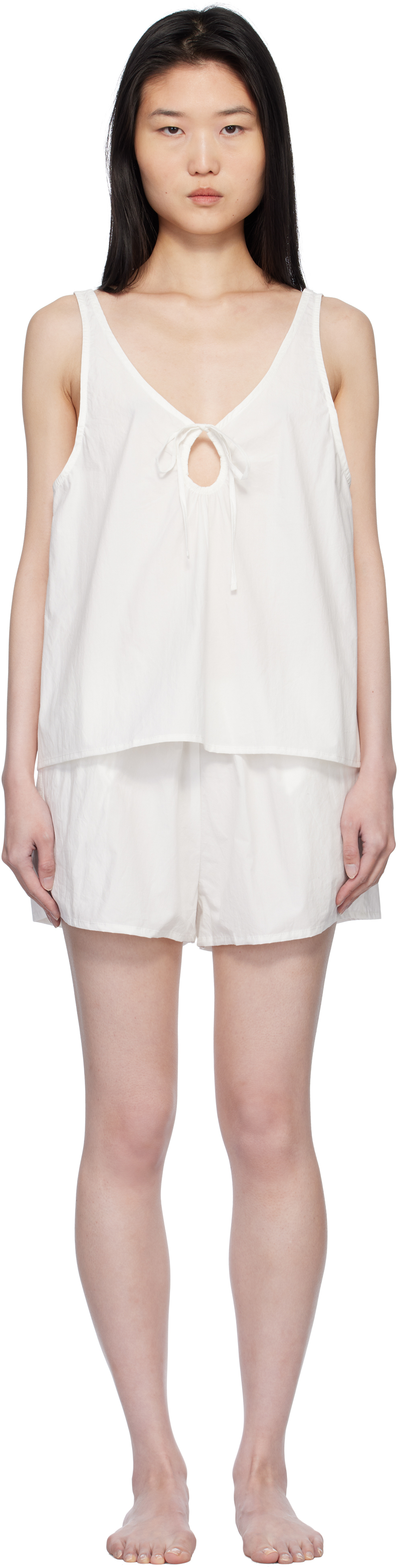 White U Shape Cotton Tank Top 
Shorts Set