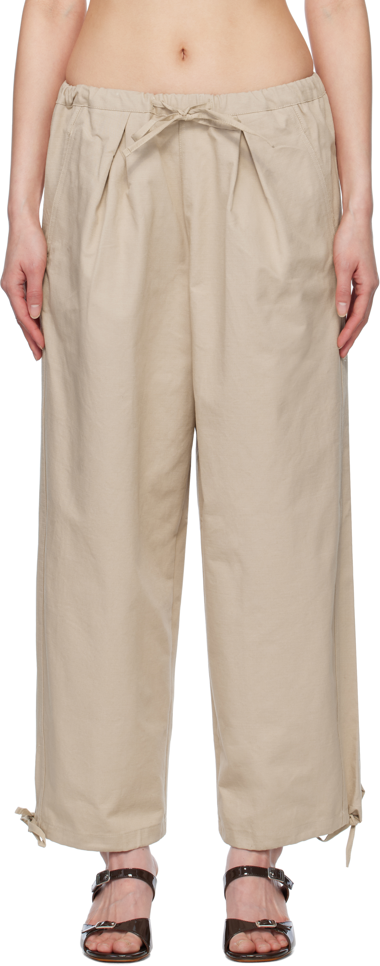 Beige Drawcord Trousers