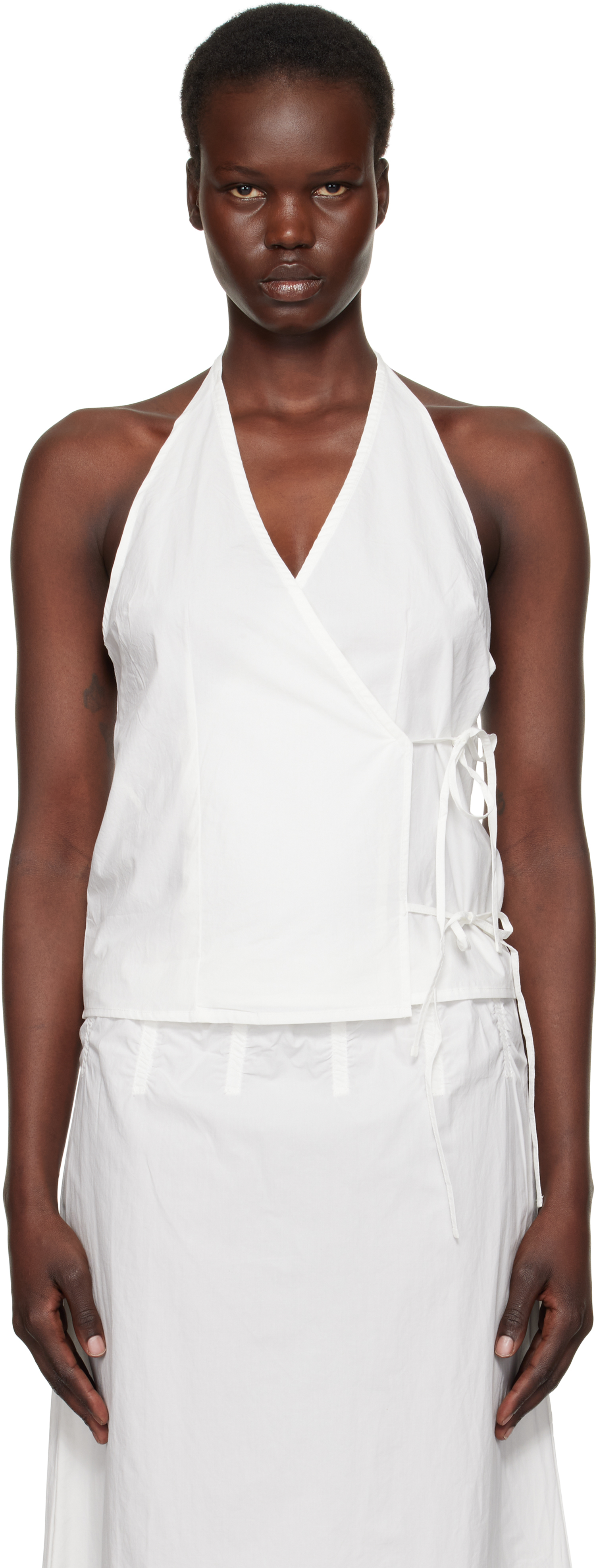 White Drawcord Halter Top