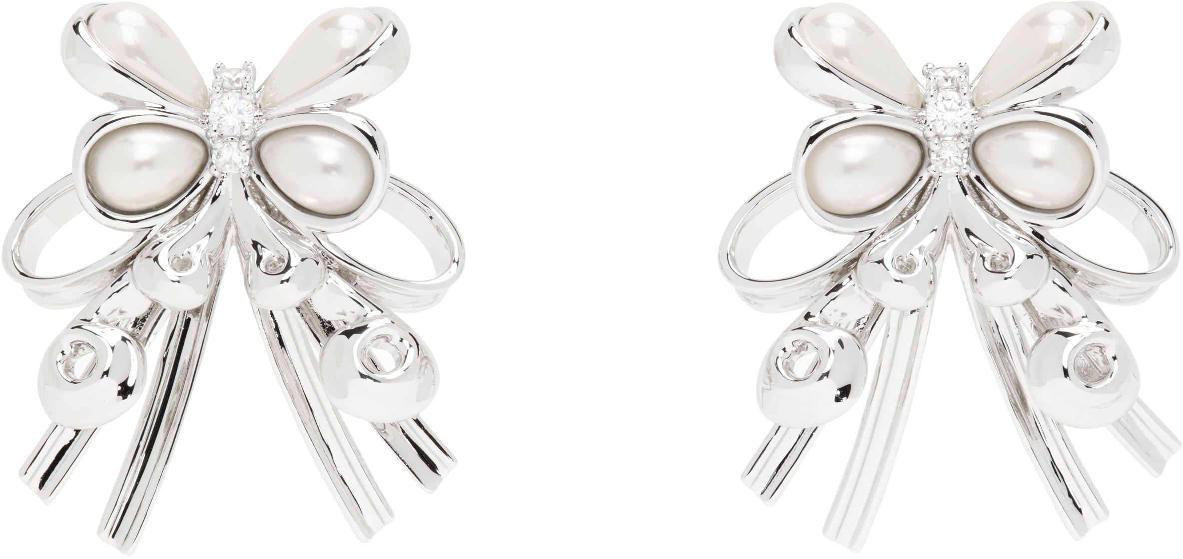 Silver YVMIN Edition Pearl Butterfly Flower Curly Hair Earrings