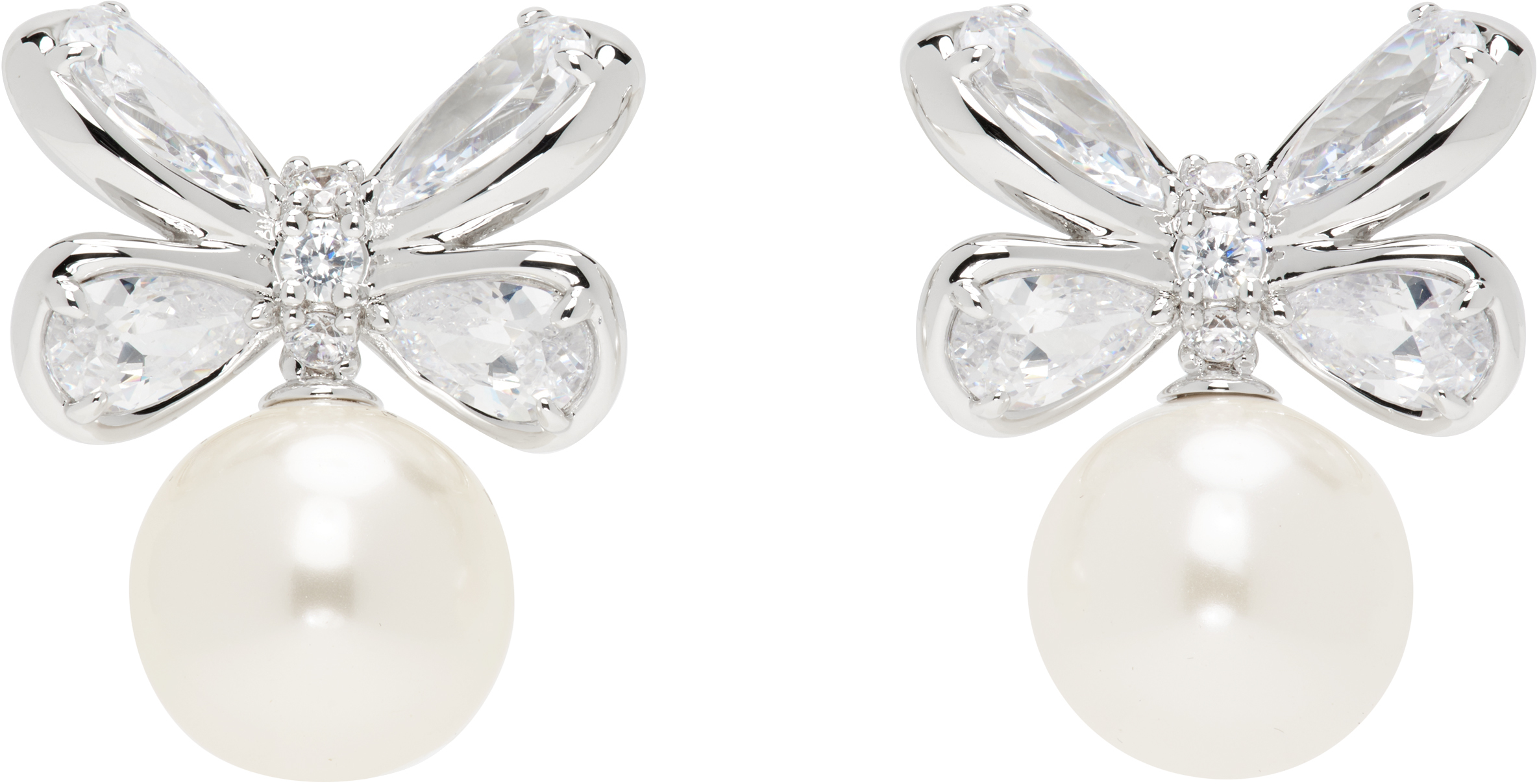 Silver YVMIN Edition Zirconia Butterfly Flower Pearl Stud Earrings