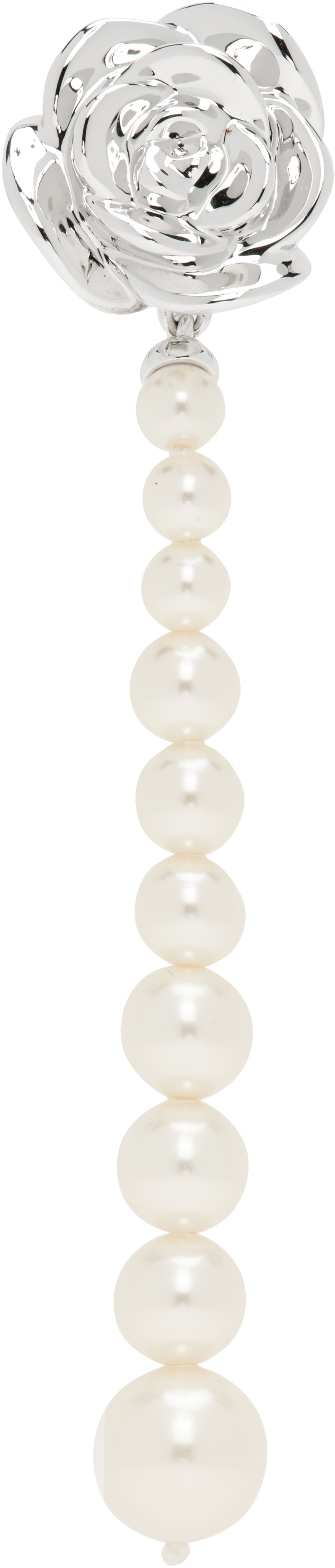 Silver & White YVMIN Edition Pearl String Rose Single Earring