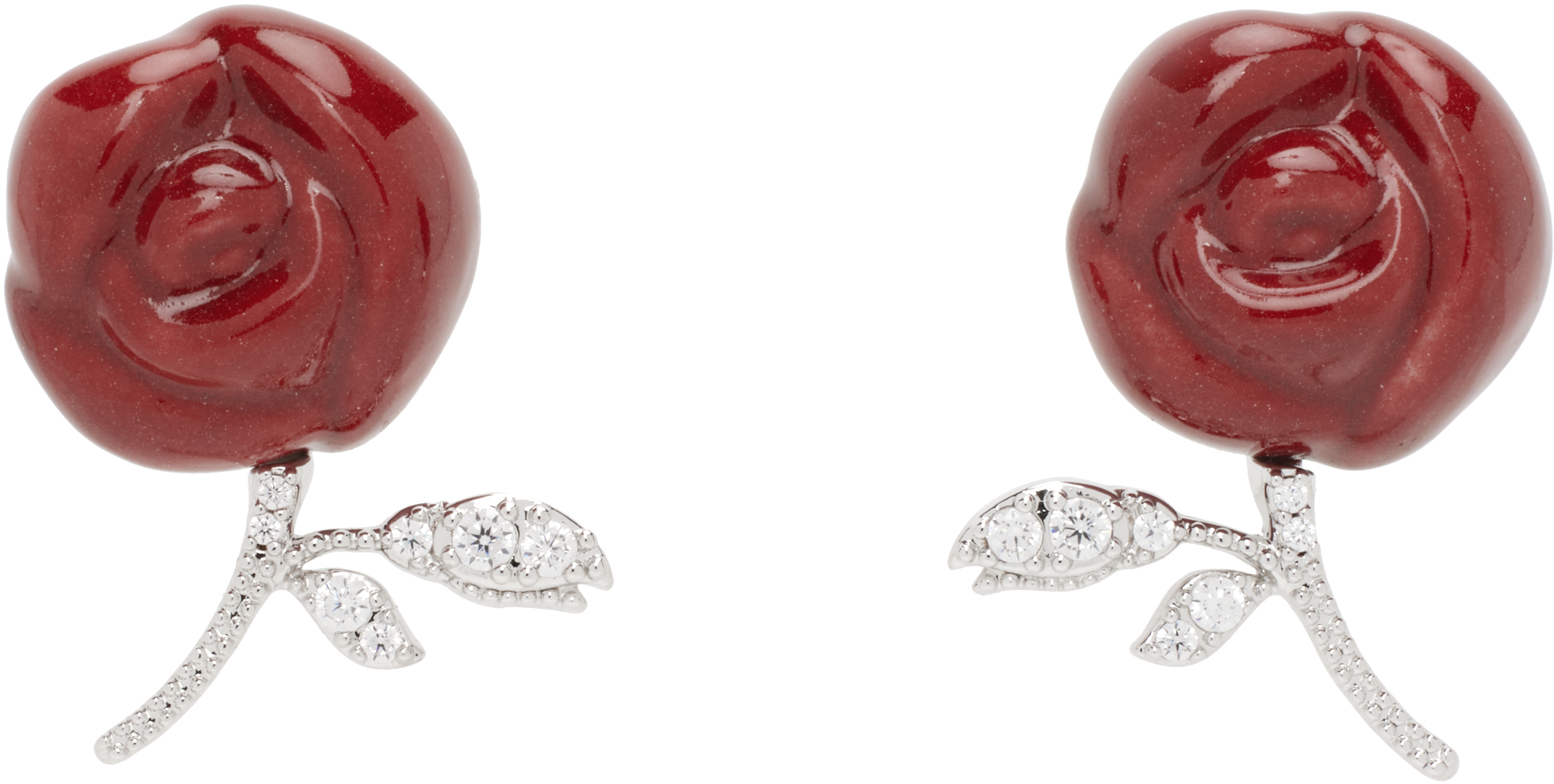 Shushu-tong Silver & Red Yvmin Edition Ceramics Rose Earrings In Red