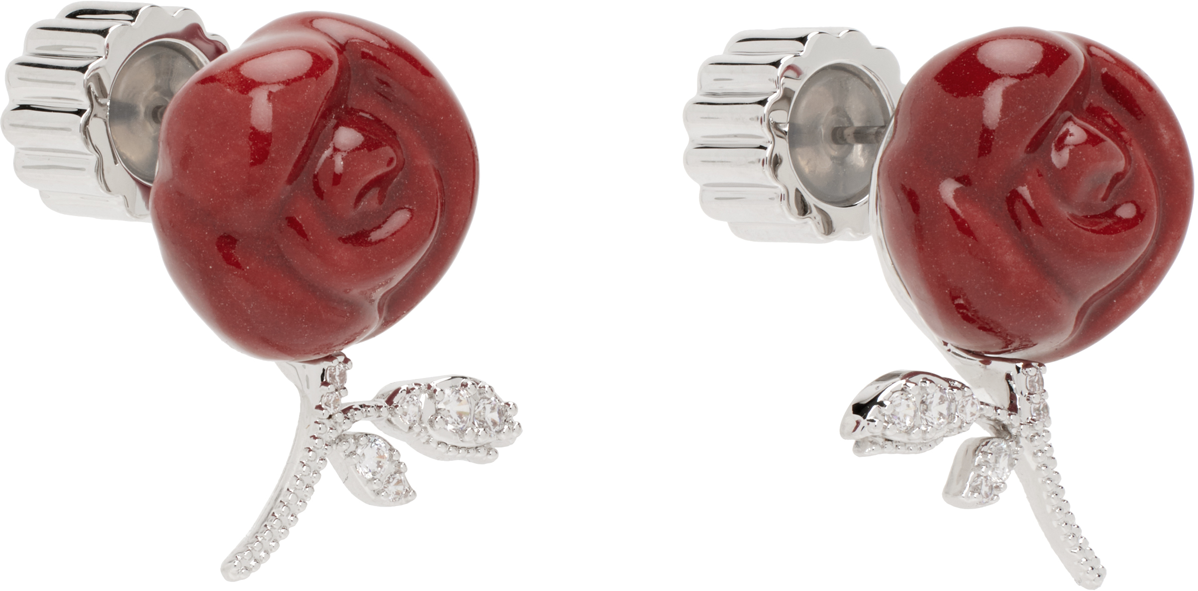 Shushu-tong Silver & Red Yvmin Edition Ceramics Rose Earrings In Red