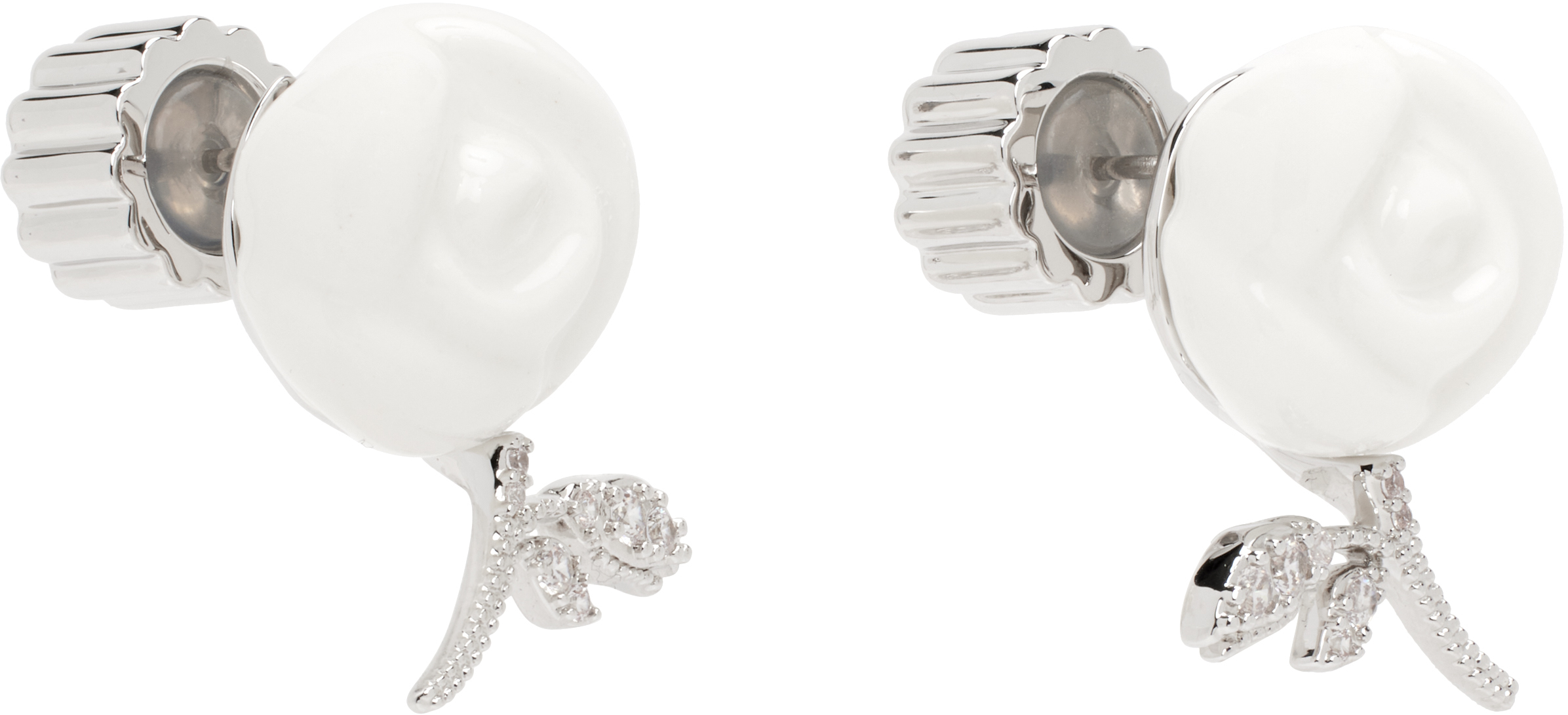 Shushu-tong Silver & White Yvmin Edition Ceramics Rose Earrings In White