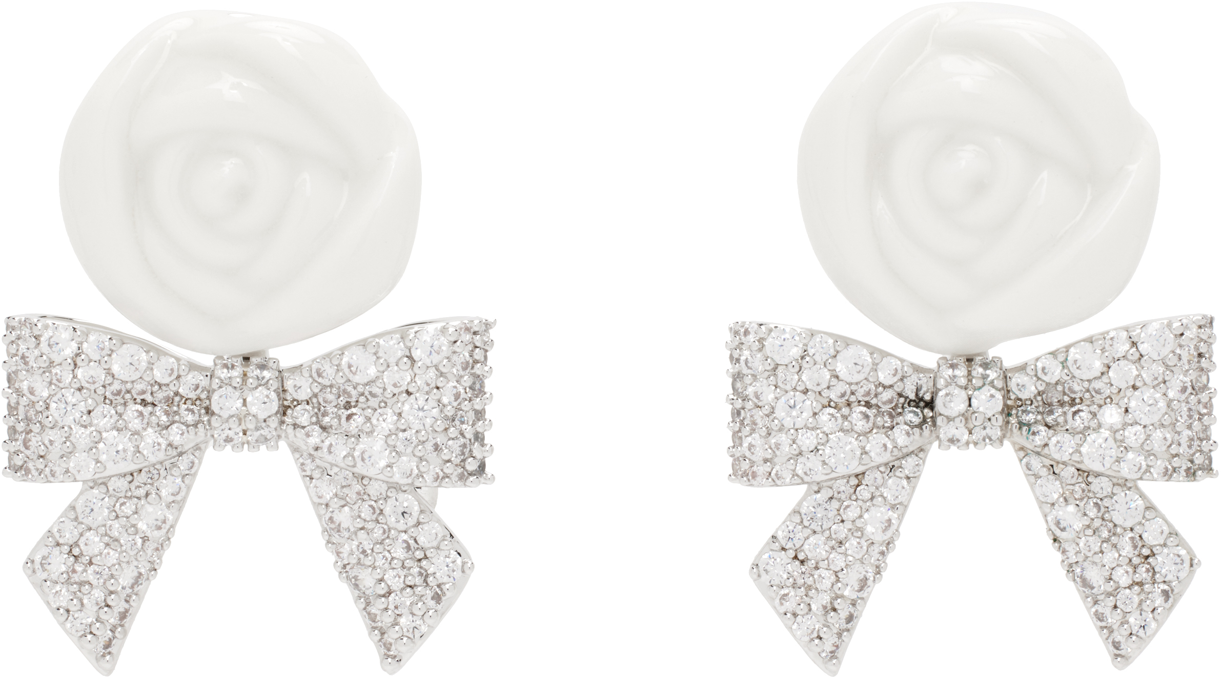 Shushu-tong Silver & White Yvmin Edition Ceramics Rose Pave Bowknot Earrings In White