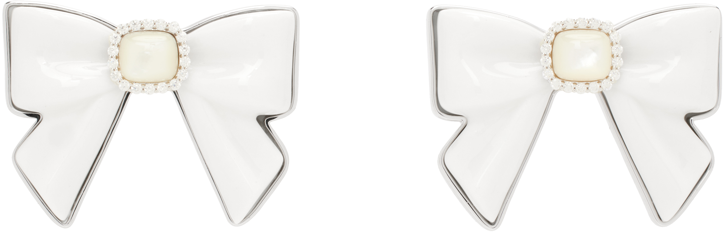 Shushu-tong Silver & White Yvmin Edition Ceramics Bowknot Nacre Earrings In White