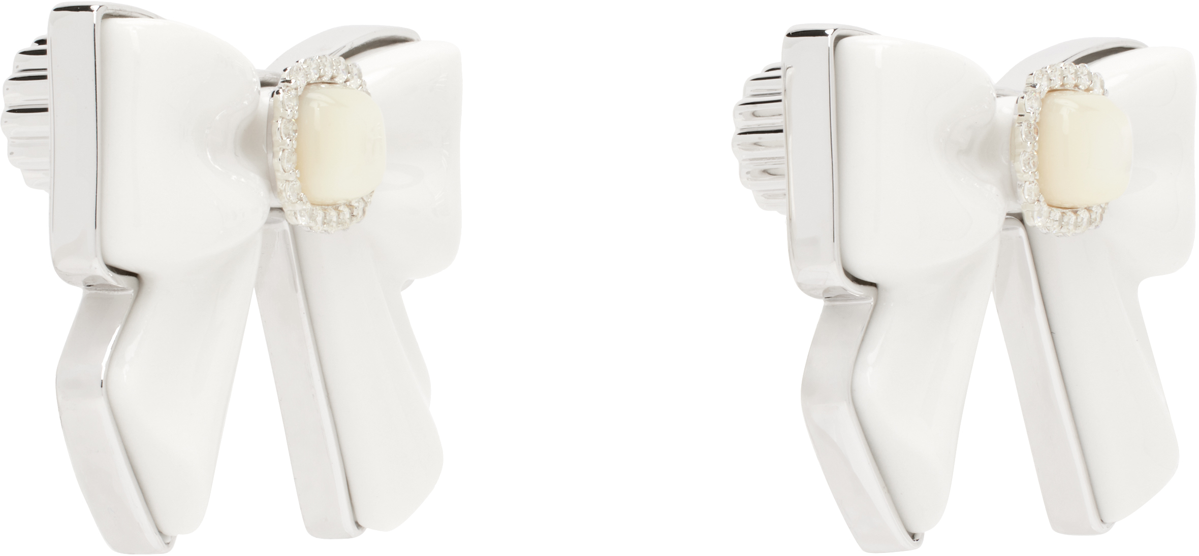 Shushu-tong Silver & White Yvmin Edition Ceramics Bowknot Nacre Earrings In White