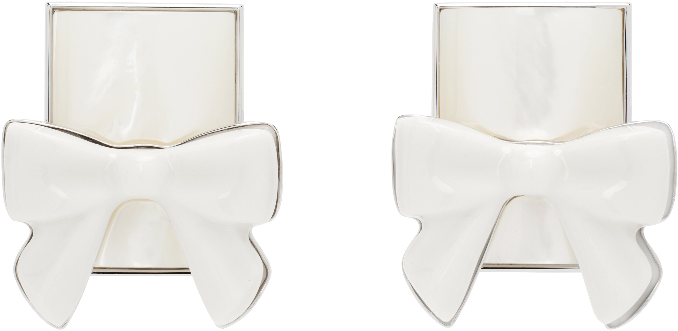 Shushu-tong Silver & White Yvmin Edition Ceramics Bowknot Square Earrings In White