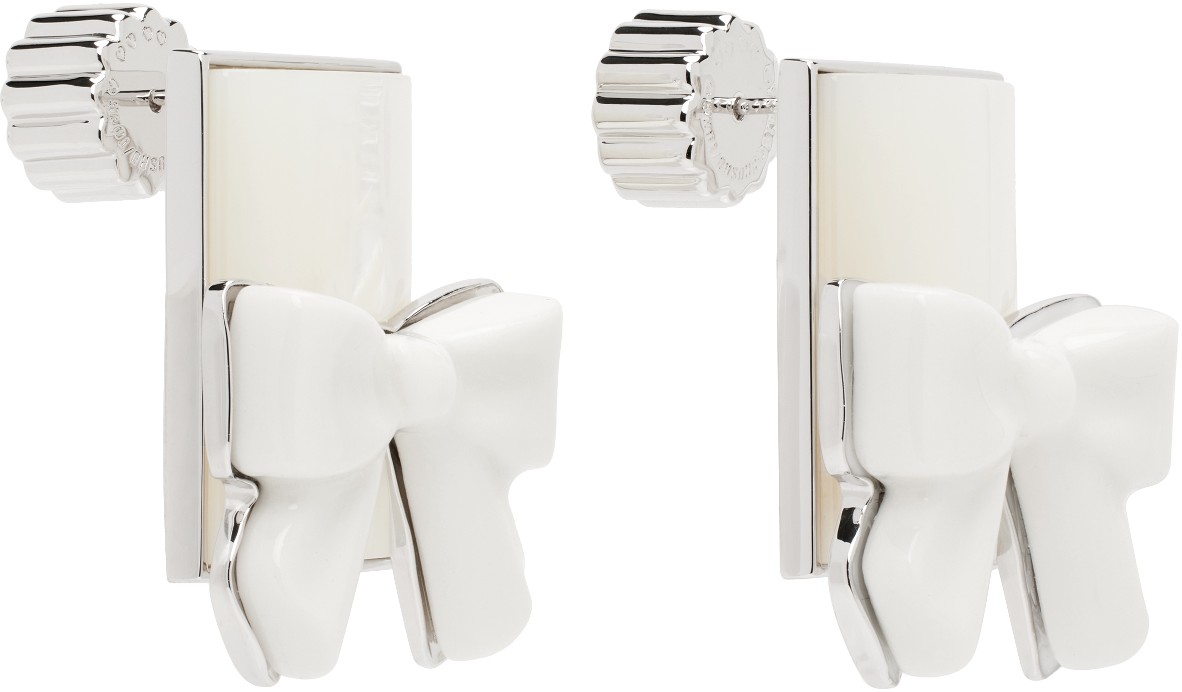 Shushu-tong Silver & White Yvmin Edition Ceramics Bowknot Square Earrings In White