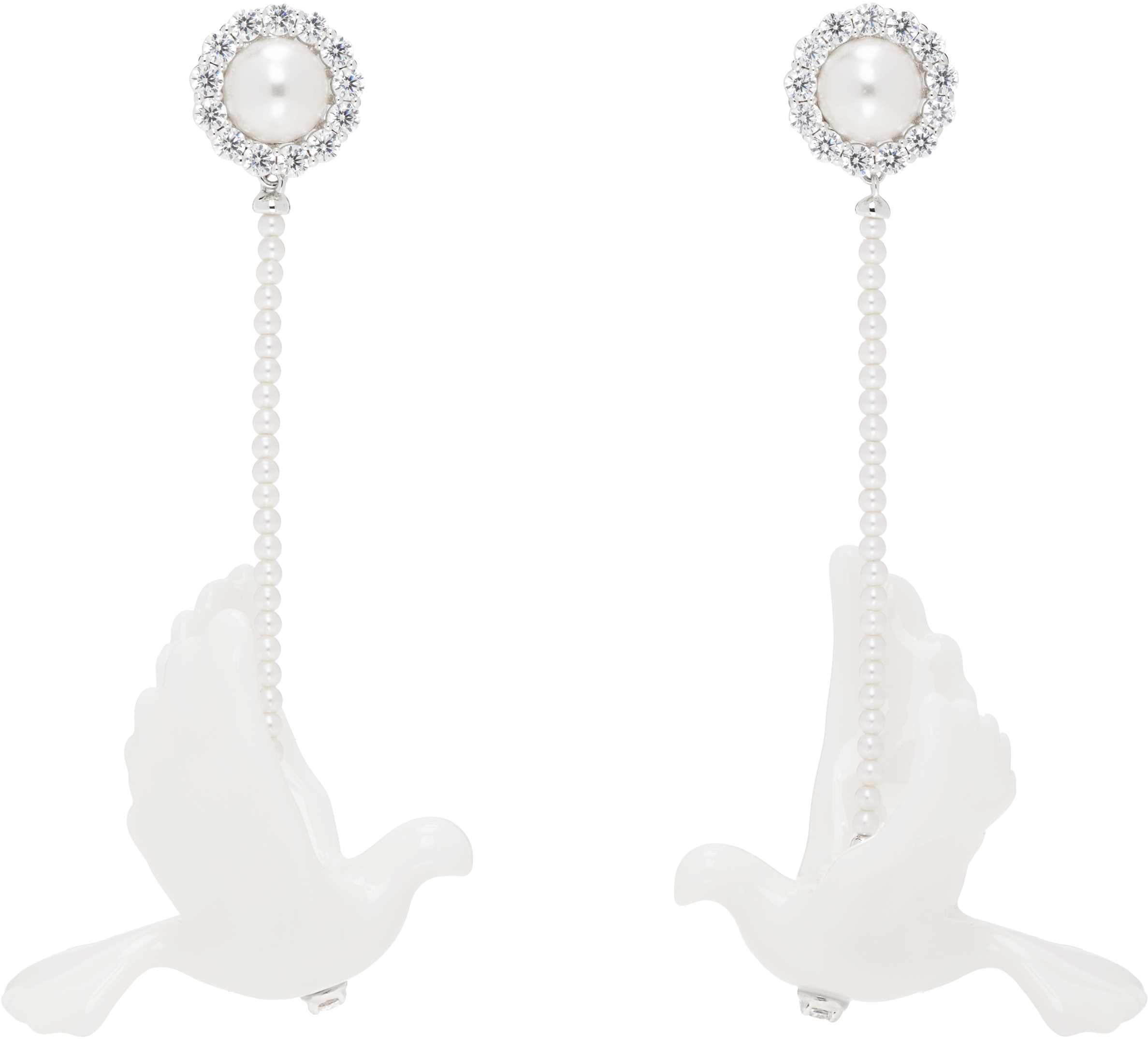 Shushu-tong White & Silver Yvmin Edition Ceramic Pigeon Pearl Tassel Earrings In White
