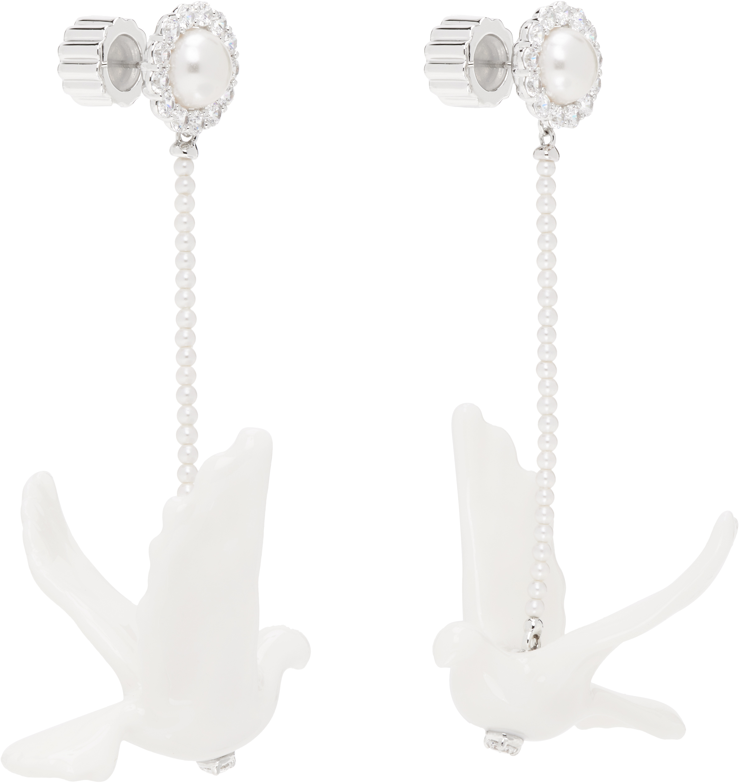 Shushu-tong White & Silver Yvmin Edition Ceramic Pigeon Pearl Tassel Earrings In White