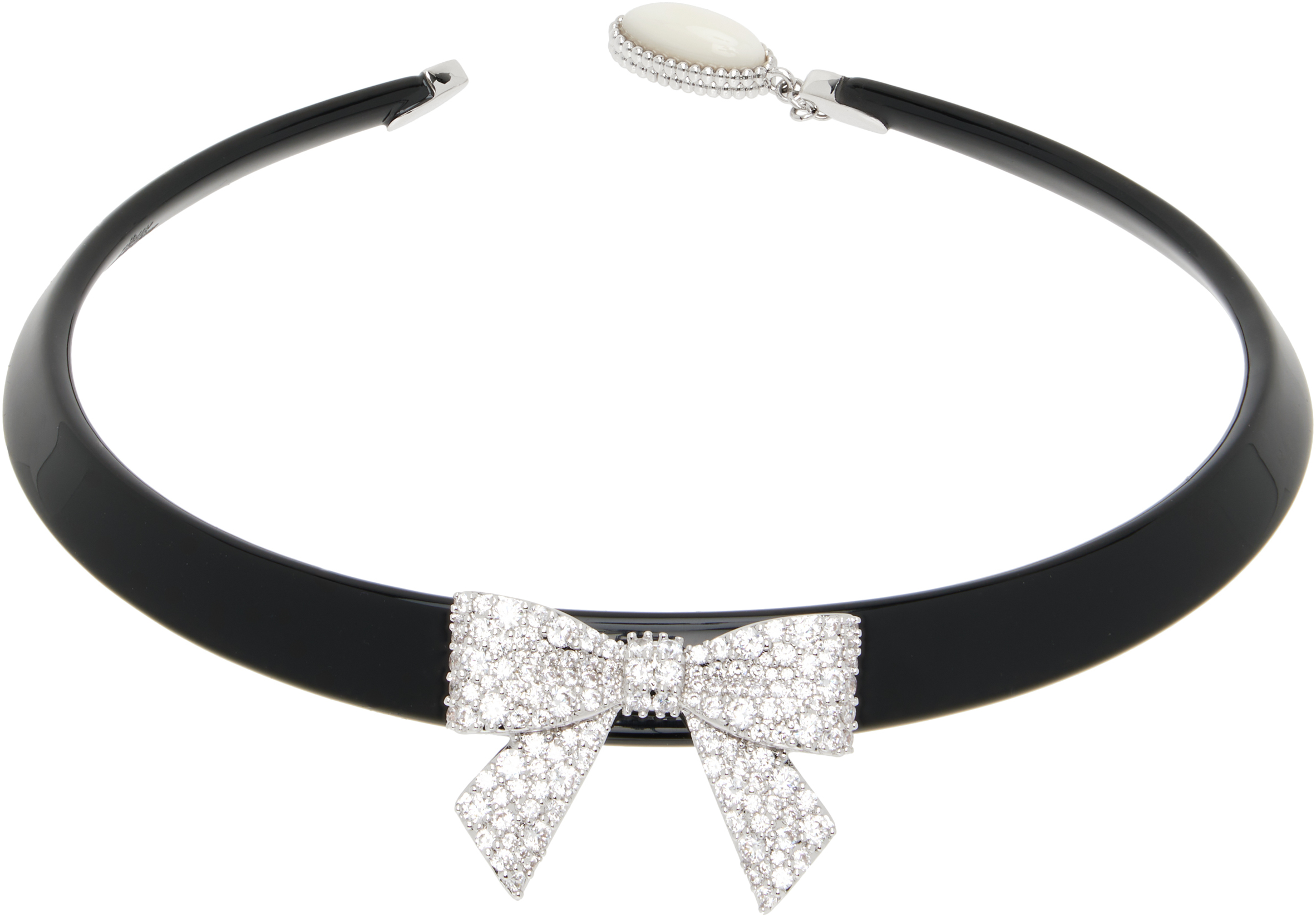 Shushu-tong Black Yvmin Edition Pave Bowknot Acetate Choker In Silver