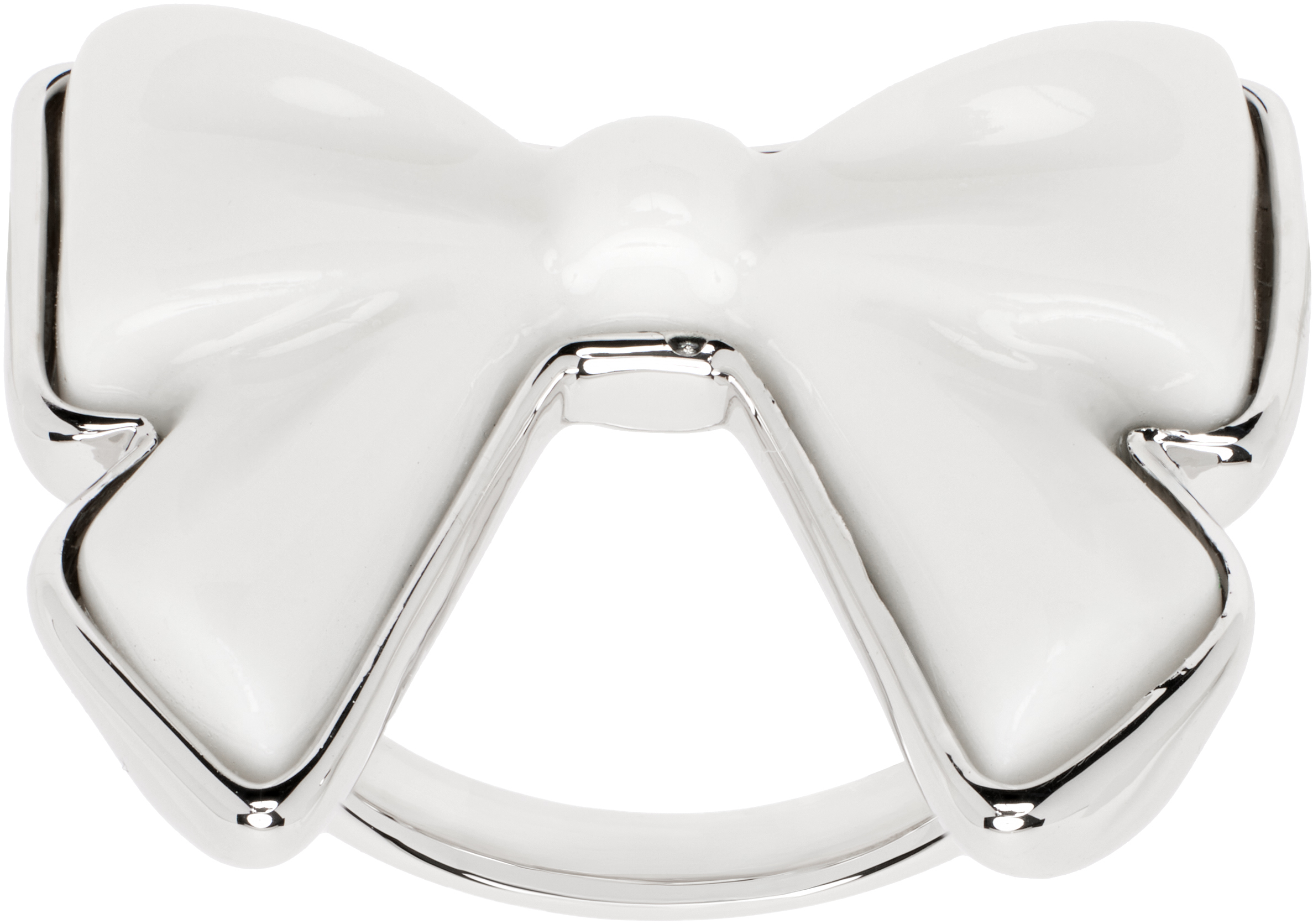 Shushu-tong Silver & White Yvmin Edition Ceramics Bowknot Ring In White