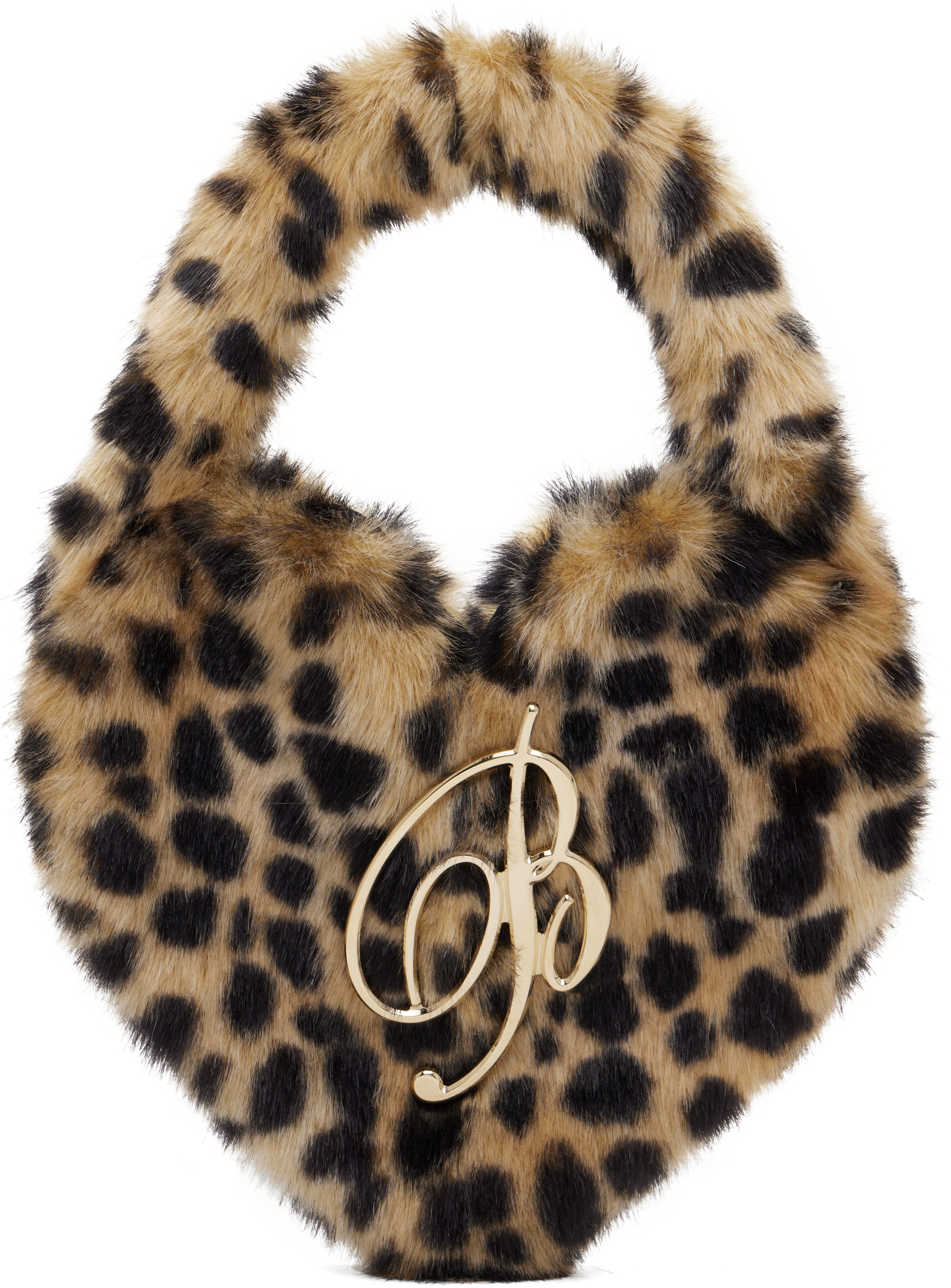 Beige 
Black Heart Faux-Fur Bag