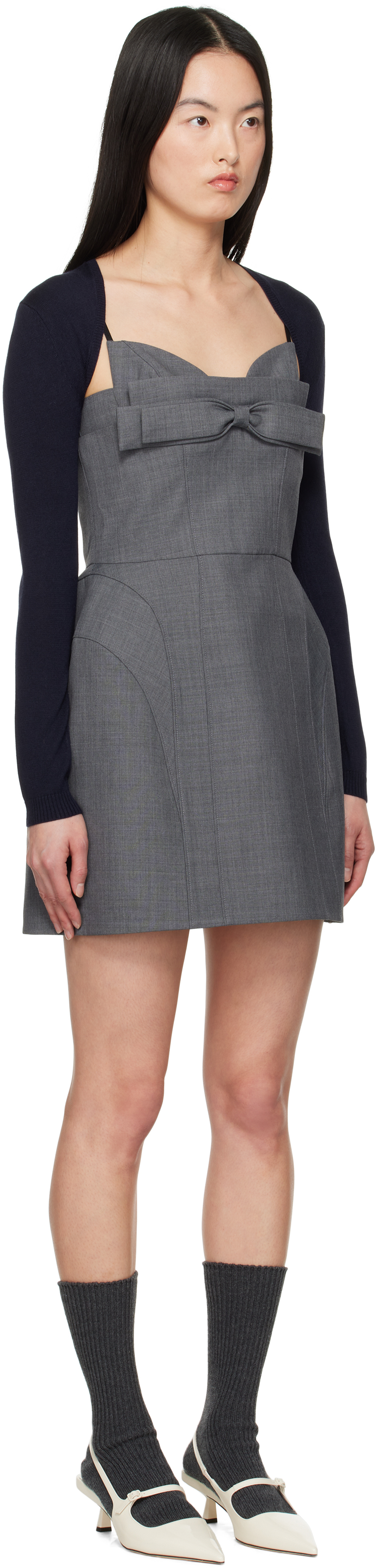 Shushu-tong Gray Double Bow Sling Minidress In Gr100 Grey