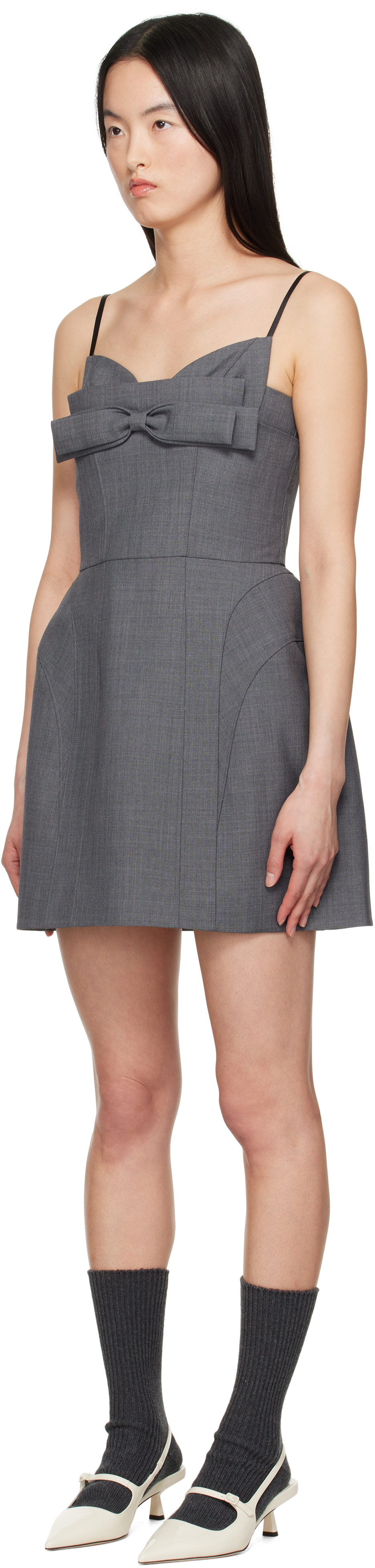 Shushu-tong Gray Double Bow Sling Minidress In Gr100 Grey