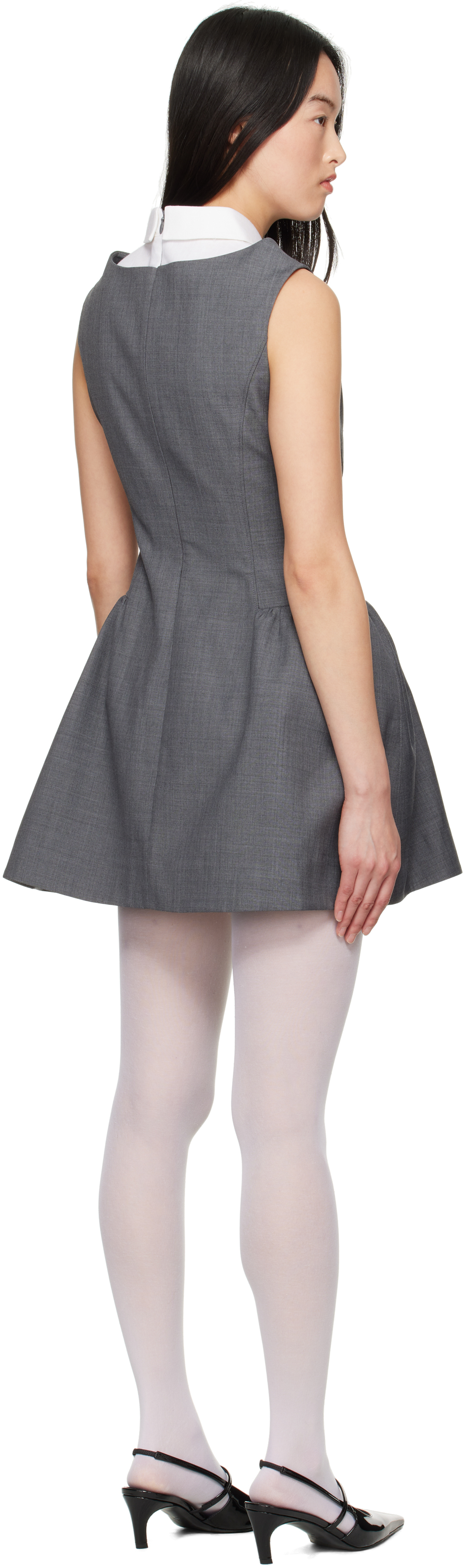 Shushu-tong Gray Shirtneck Patchwork Sleeveless Minidress In Gr100 Grey