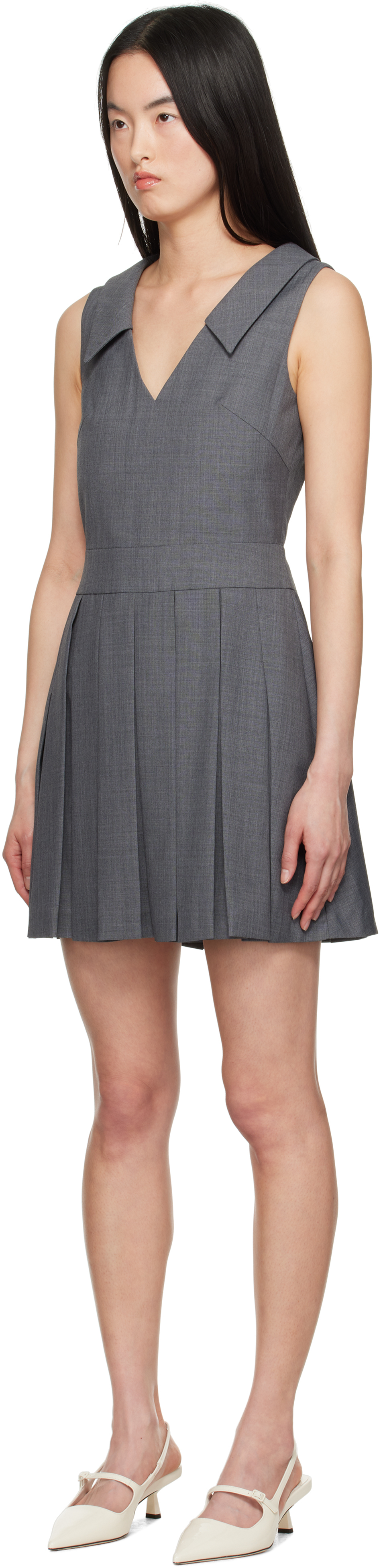 Shushu-tong Gray Lapel Pleated Minidress In Gr100 Grey