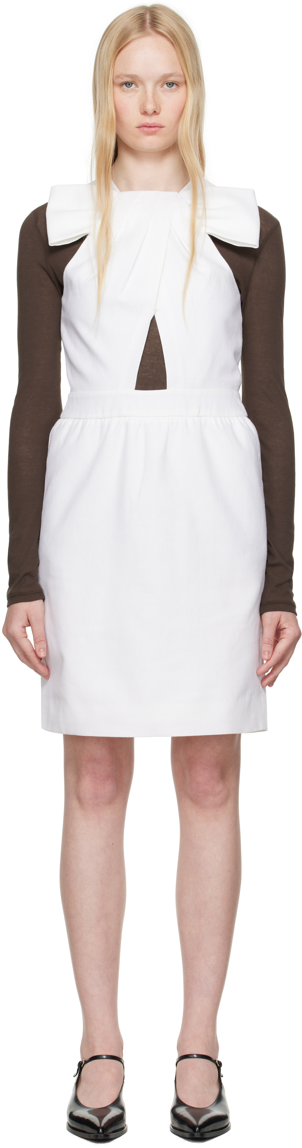 Shushu-tong White Bow Decorated Cutout Minidress In Wh100 White