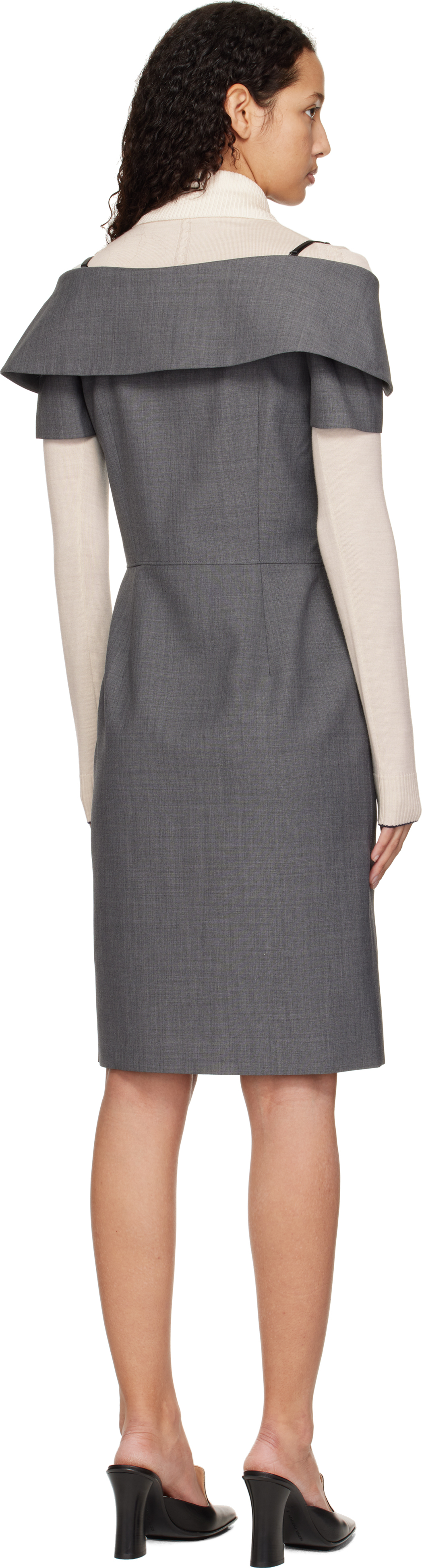 Shushu-tong Gray Off-shoulder Lapel Slim Midi Dress In Gr100 Grey
