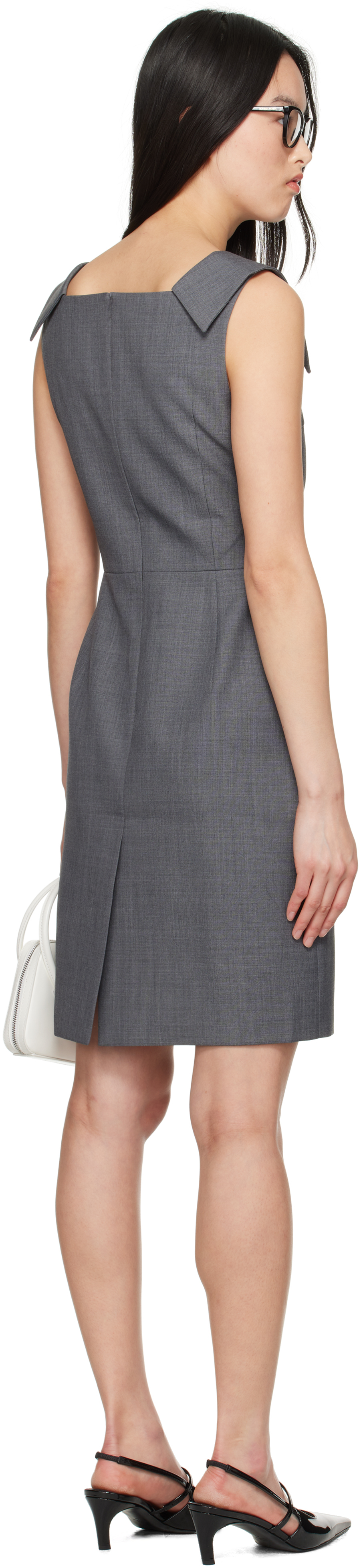 Shushu-tong Gray Lapel Waist-cinching Straight Minidress In Gr100 Grey