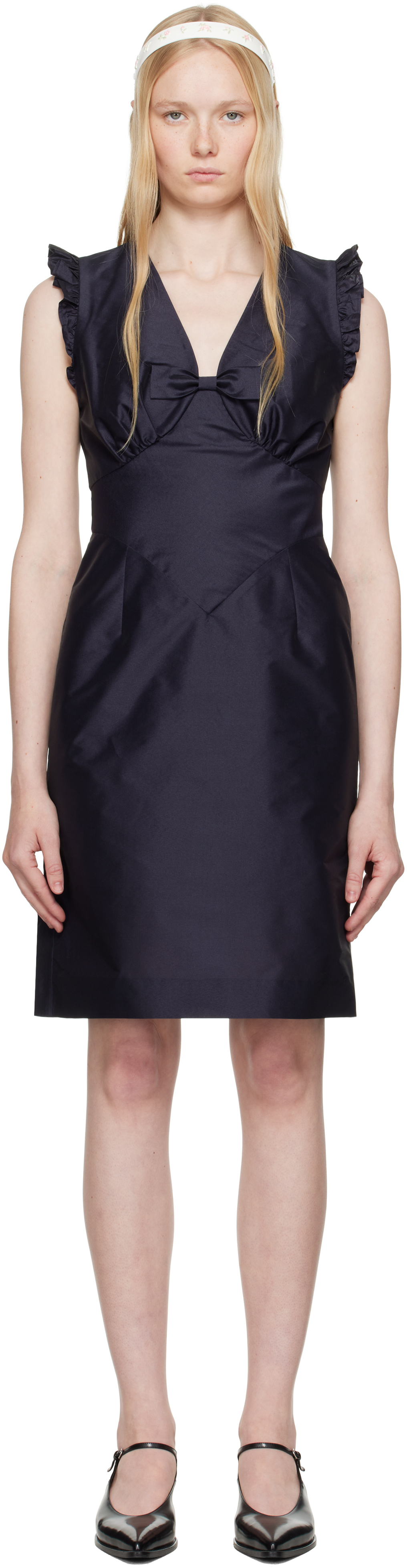 Shushu-tong Navy Lace Flare Sleeve Midi Dress In Na100 Navy Blue