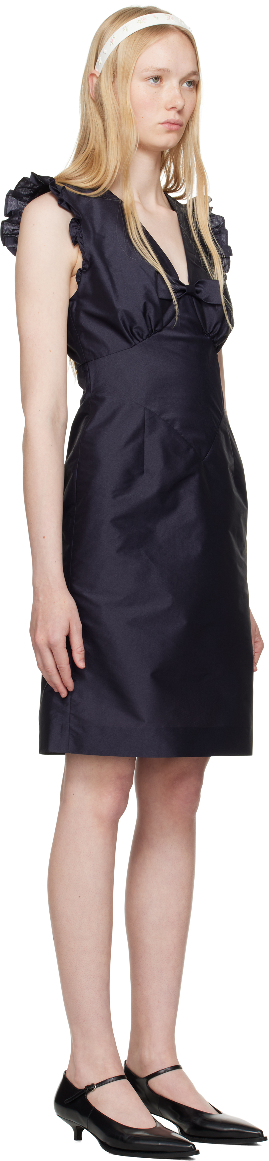 Shushu-tong Navy Lace Flare Sleeve Midi Dress In Na100 Navy Blue