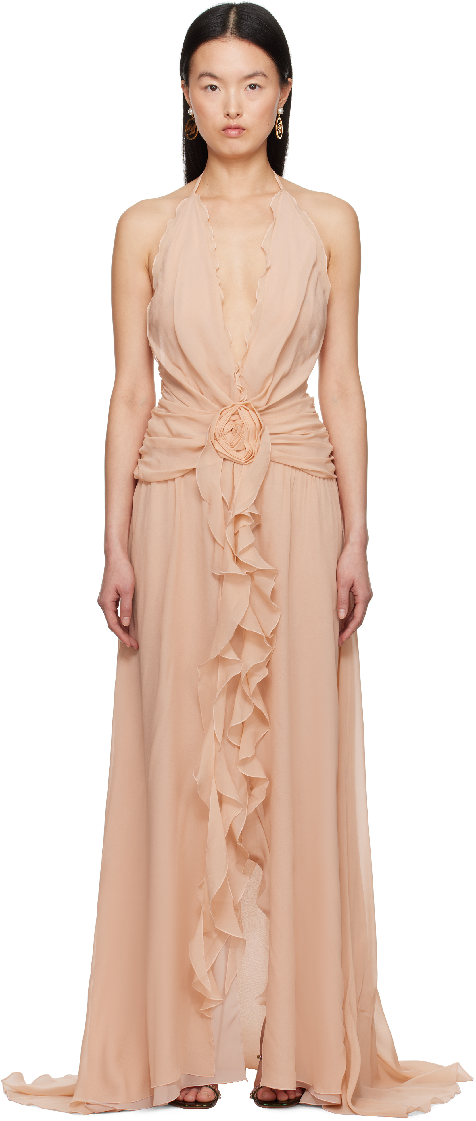 Pink Georgette Maxi Dress by Blumarine on Sale