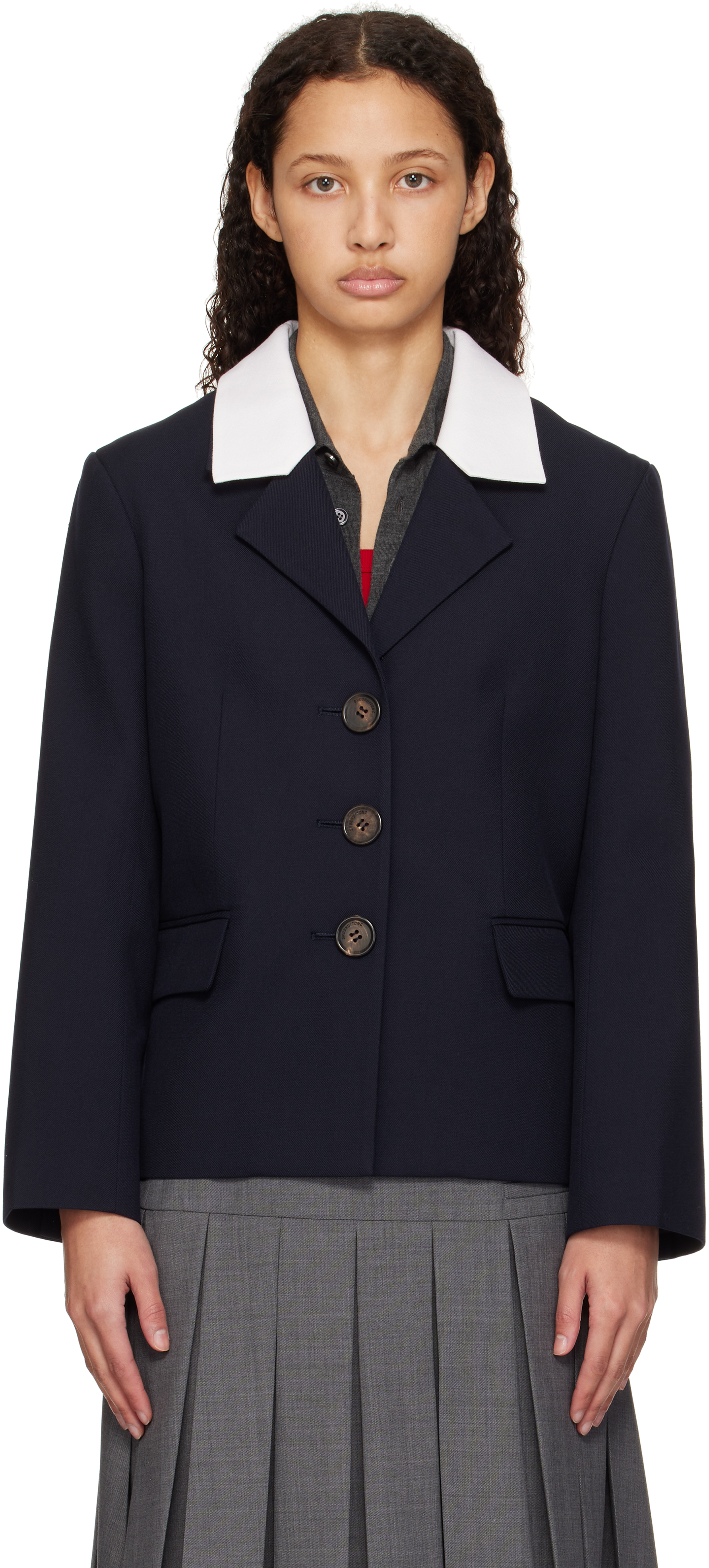 【Shushu/Tong】Embellished Lapel Collar ジャケット Gray Embellished Lapel Collar Jacket by SHUSHU/TONG on Sale