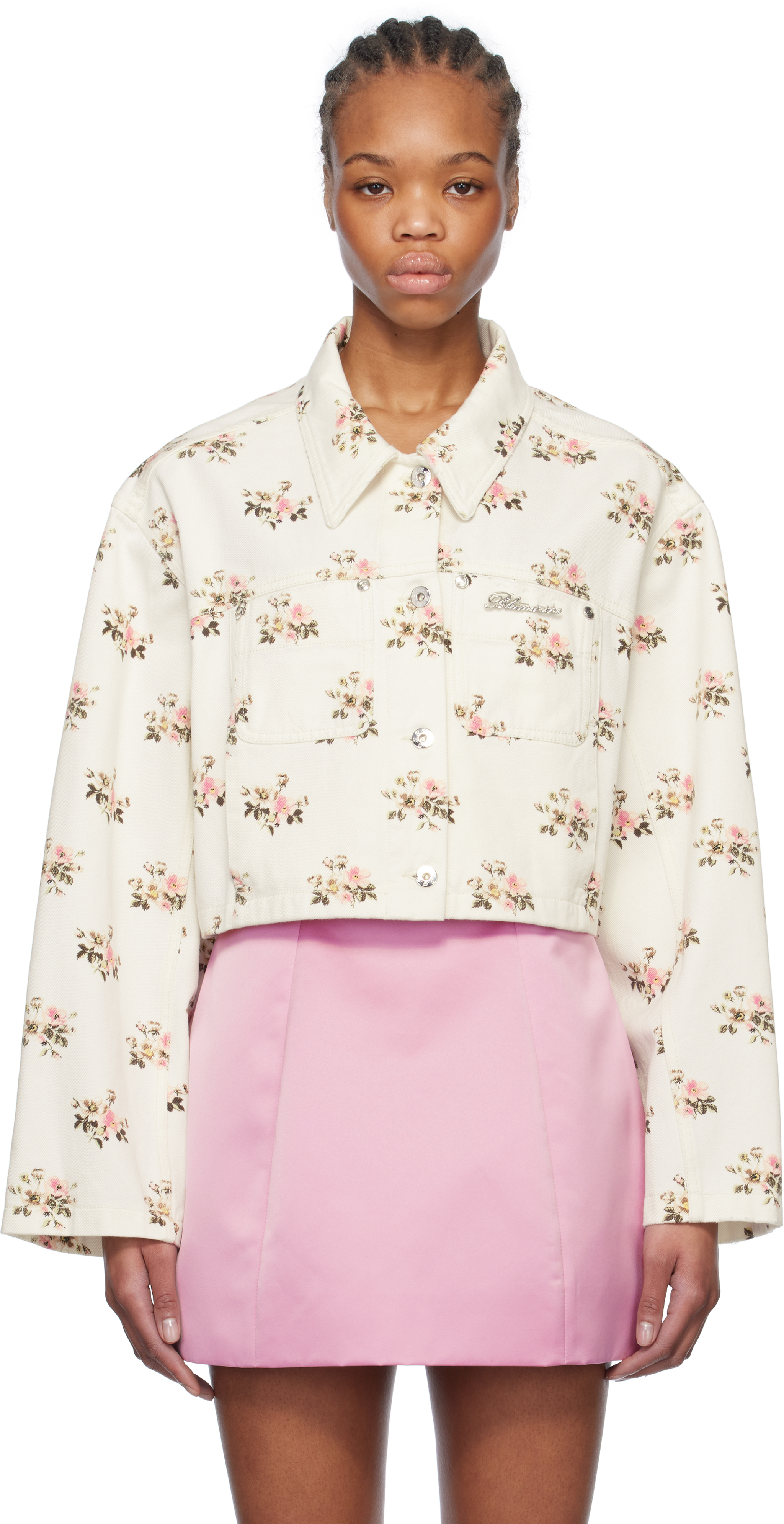 Jupe Courte Blumarine Taille 40 - Imprimé Fleuri Beige Et Marron - Italienne