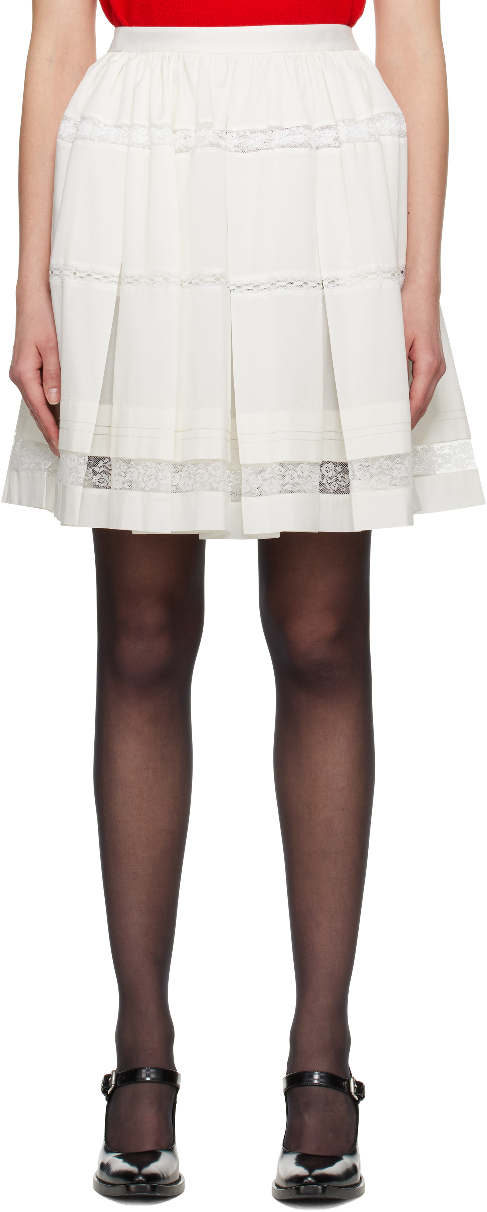 Shop Shushu-tong Off-white Lace Patchwork Pleated Miniskirt In Wh100 White